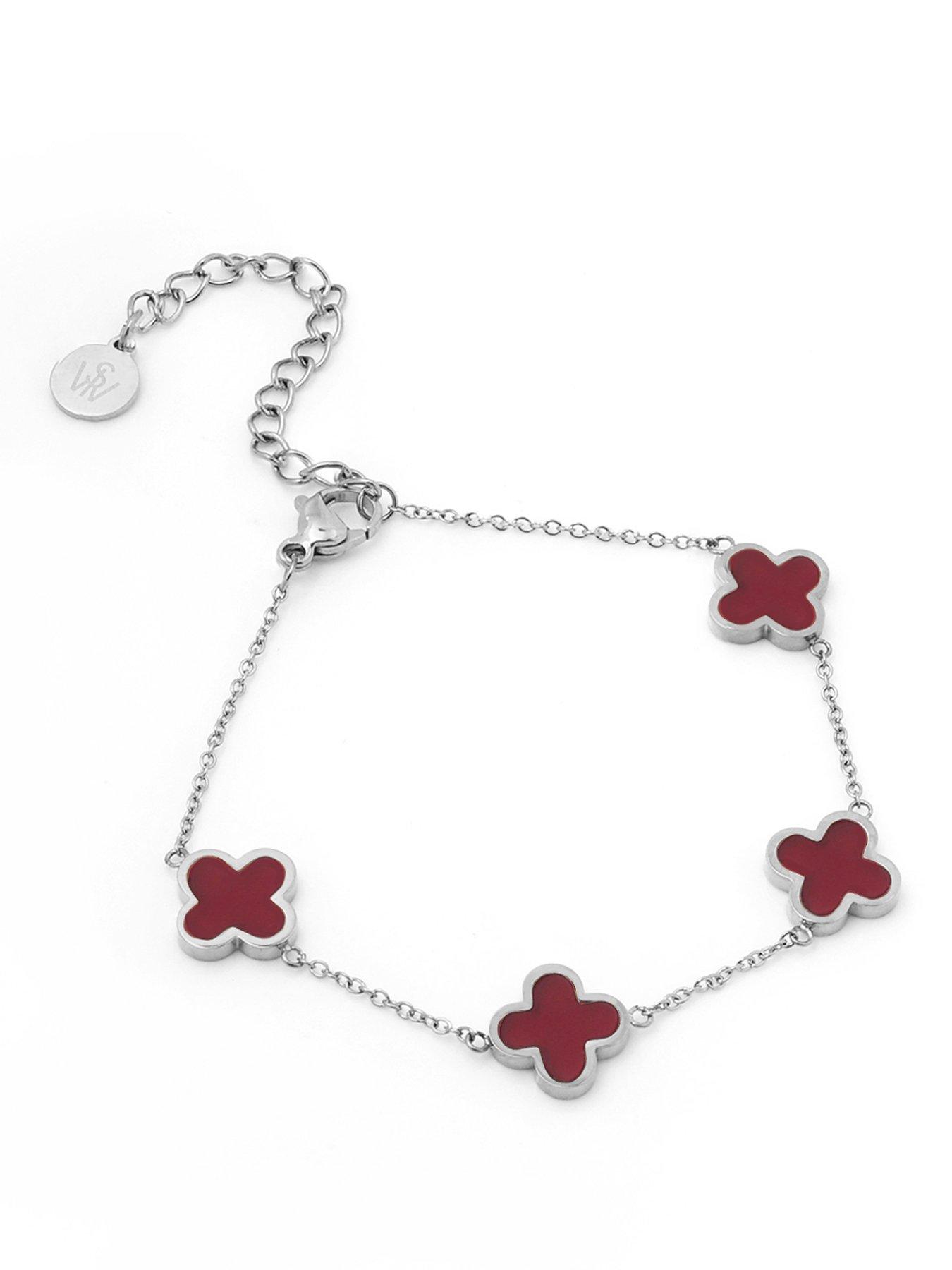  image of say-it-with-plum-crystal-clover-bracelet-silver