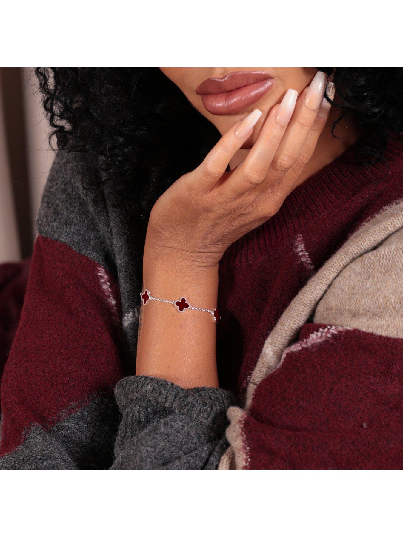  image of say-it-with-plum-crystal-clover-bracelet-silver