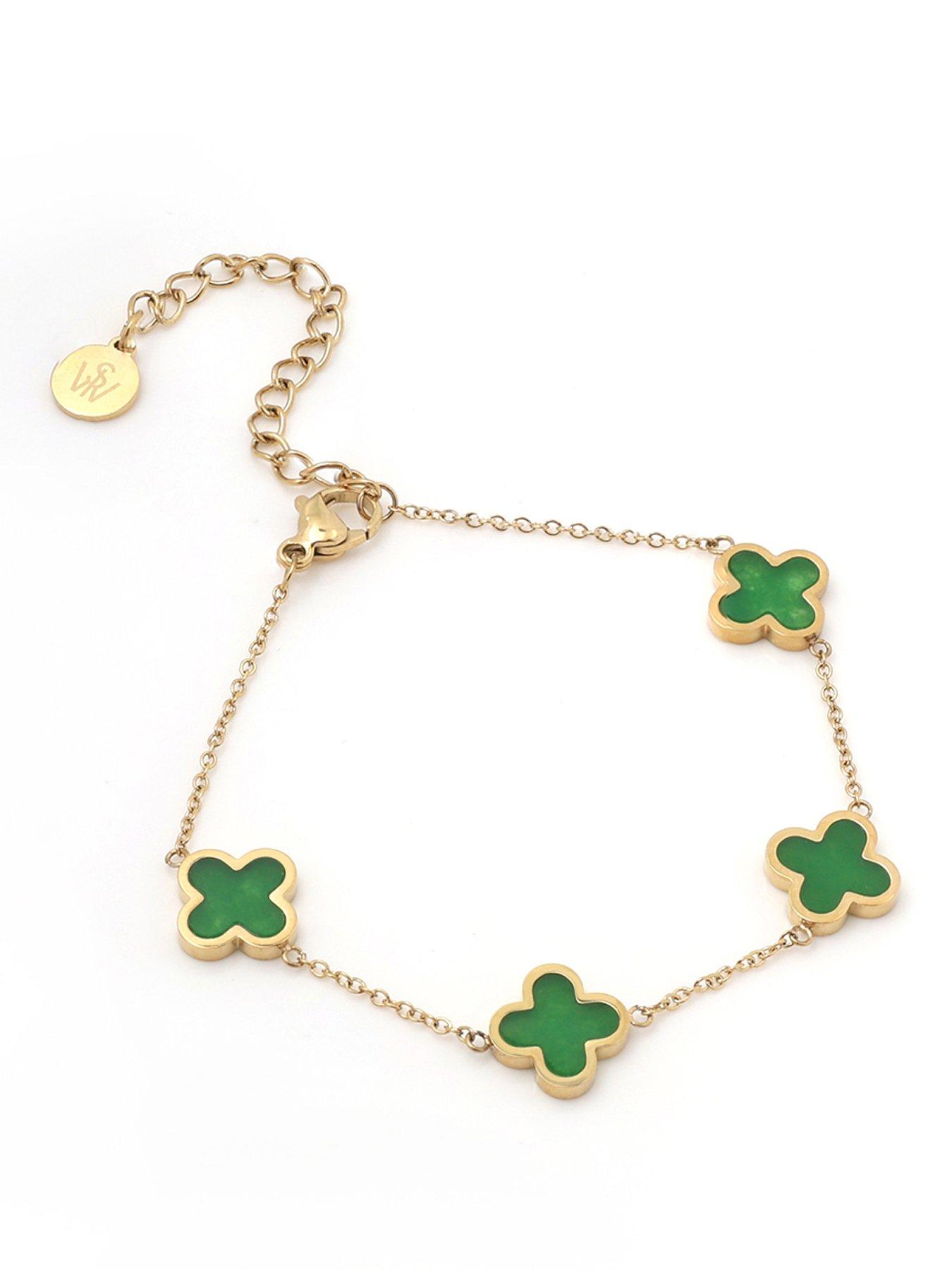 Say It With Green Crystal Clover Bracelet - Yellow Gold