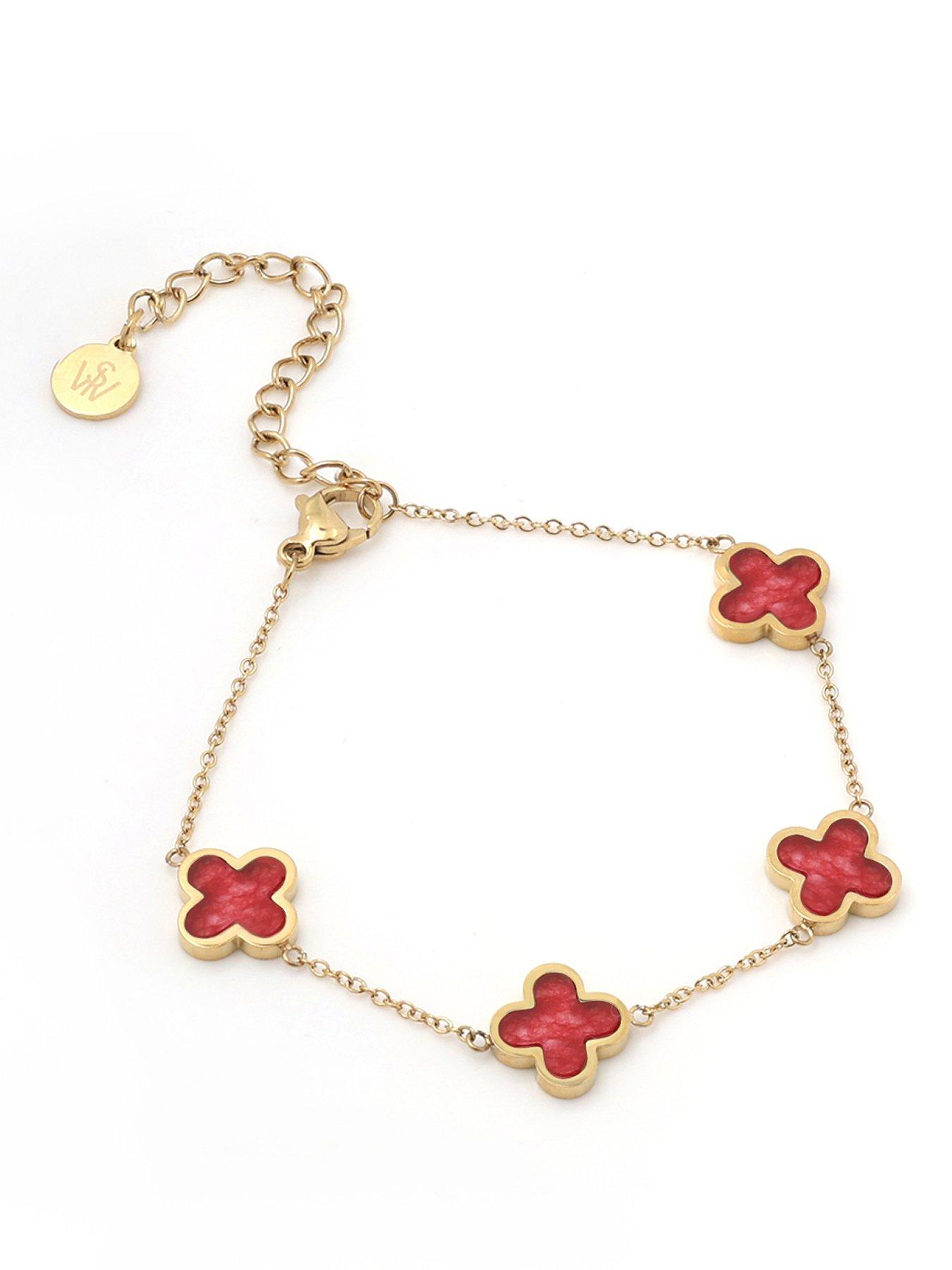 Say It With Cherry Red Crystal Clover Bracelet - Yellow Gold