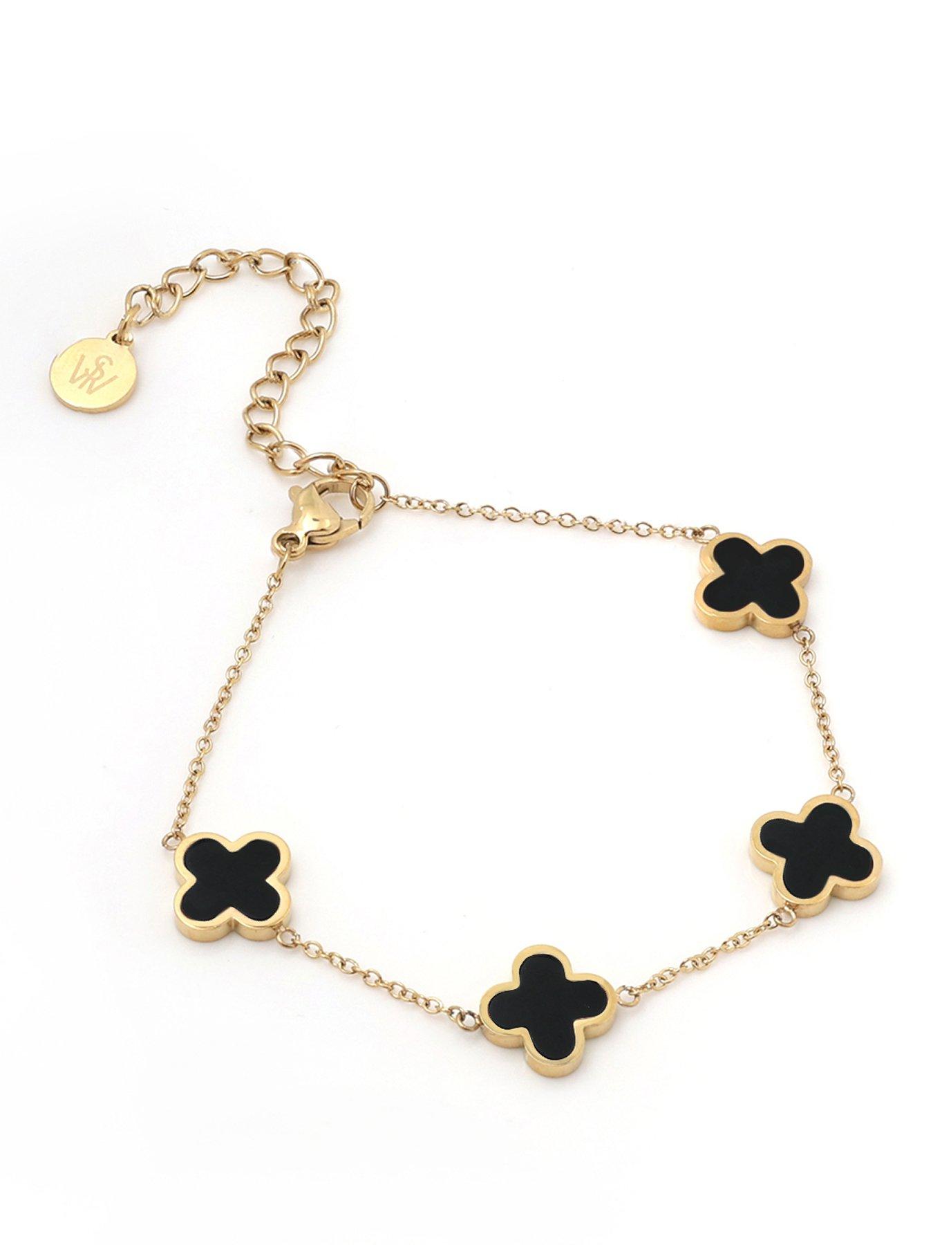 Say It With Graphite Crystal Clover Bracelet - Yellow Gold