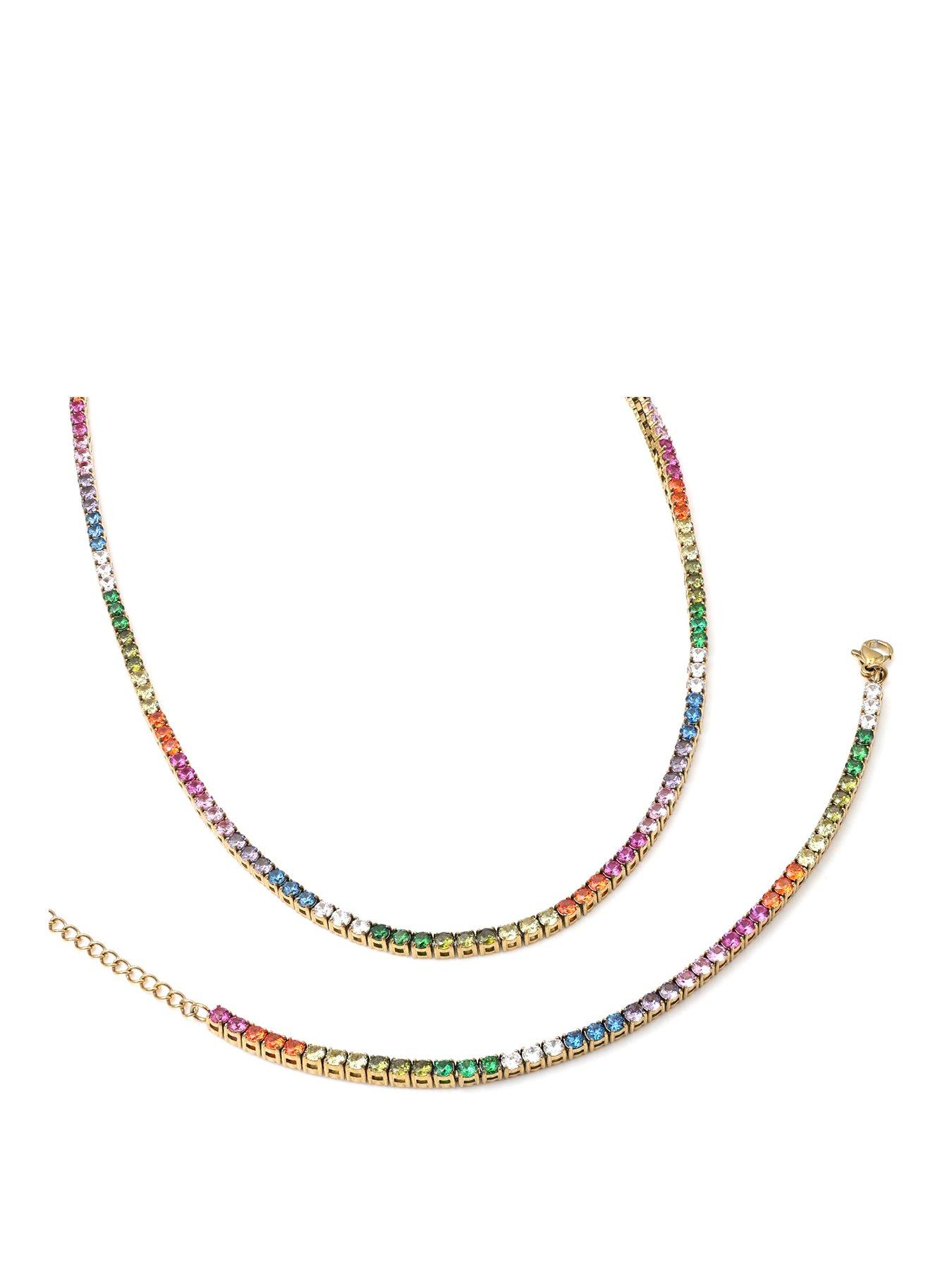 Say It With Rainbow Tennis Necklace & Bracelet Set - Yellow Gold