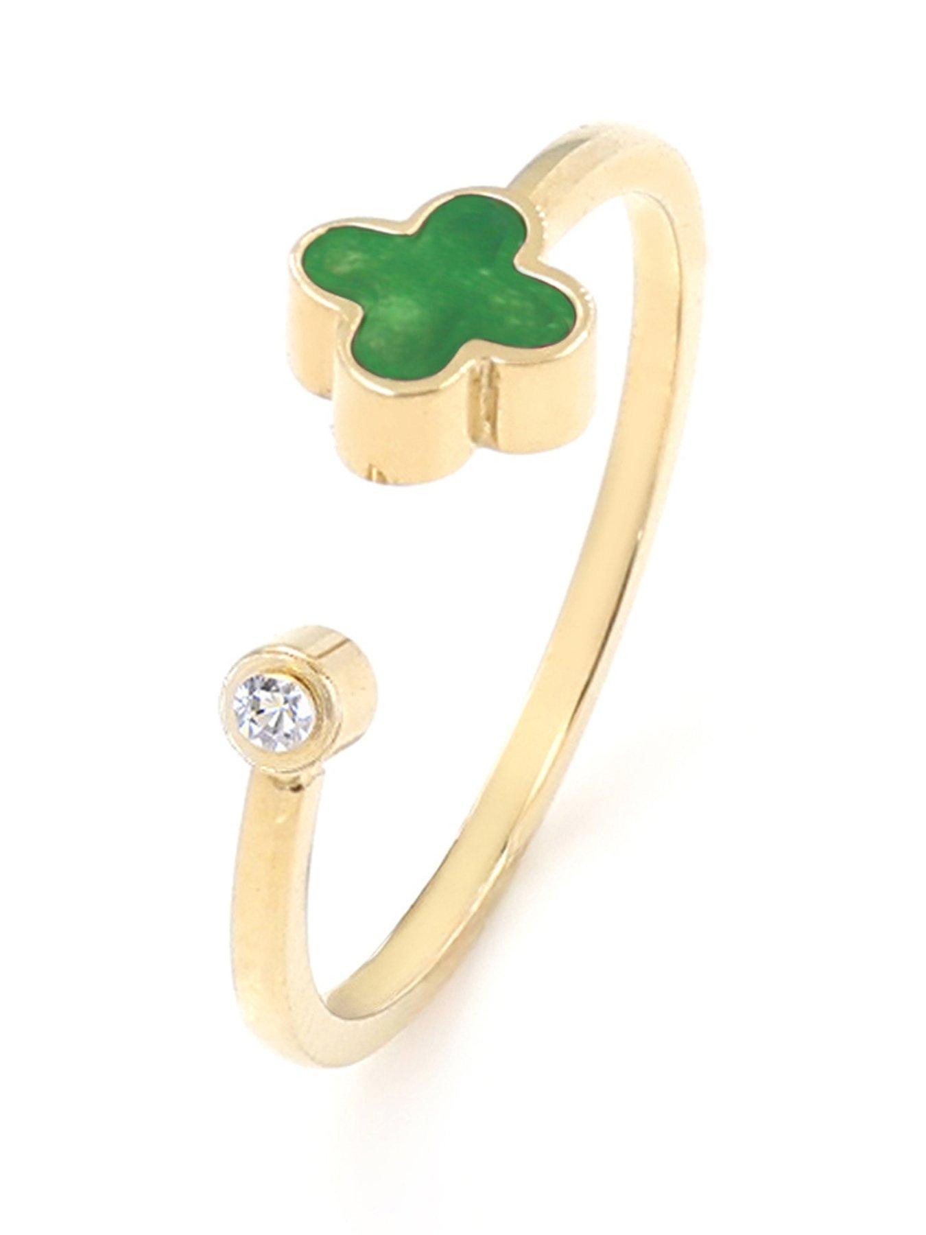 Say It With Green Crystal Clover Ring - Yellow Gold