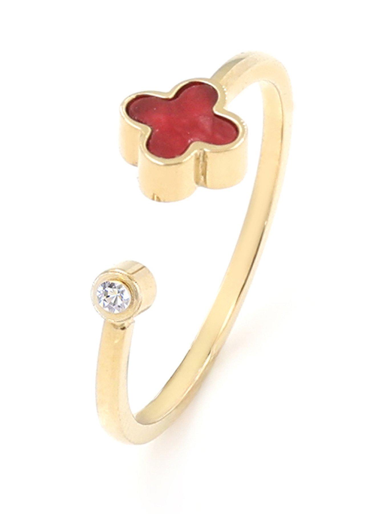  image of say-it-with-cherry-red-crystal-clover-ring-yellow-gold
