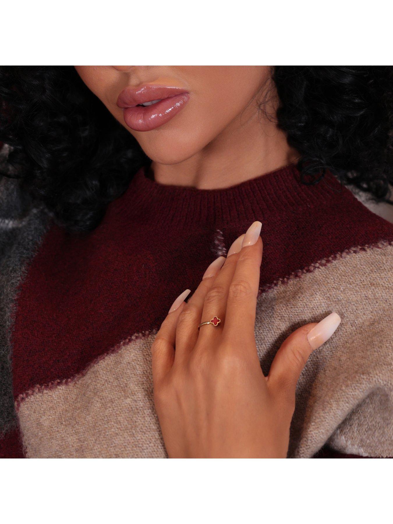  image of say-it-with-cherry-red-crystal-clover-ring-yellow-gold