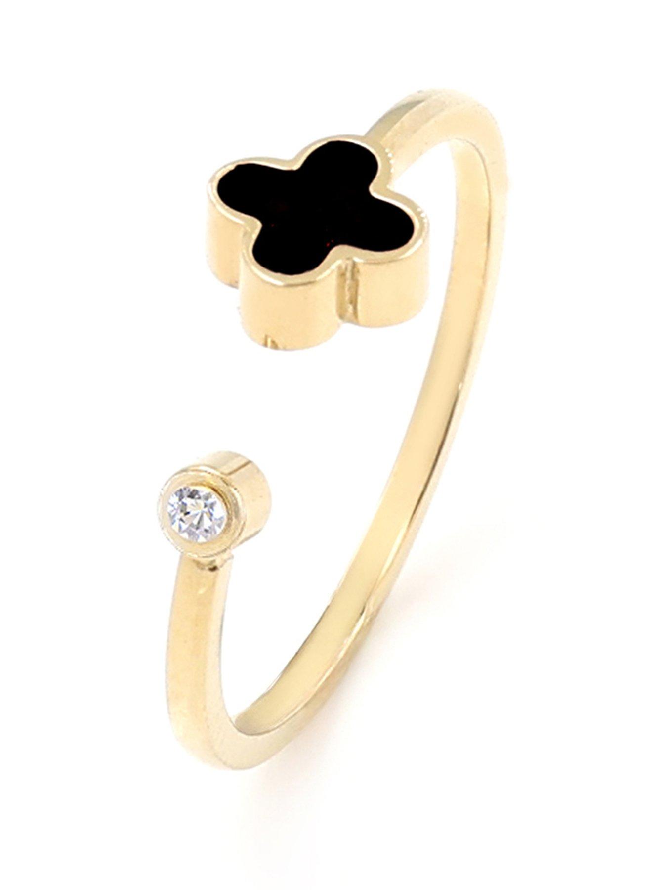 Say It With Graphite Crystal Clover Ring - Yellow Gold