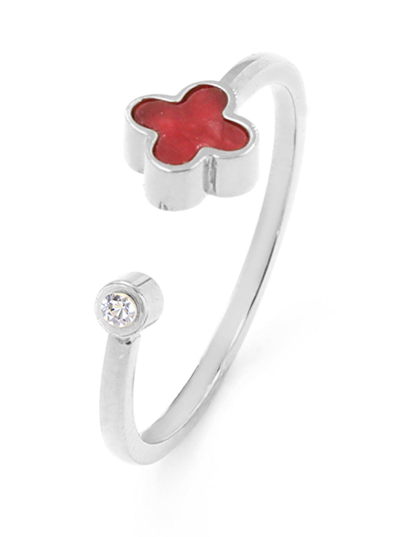  image of say-it-with-cherry-red-crystal-clover-ring-silver