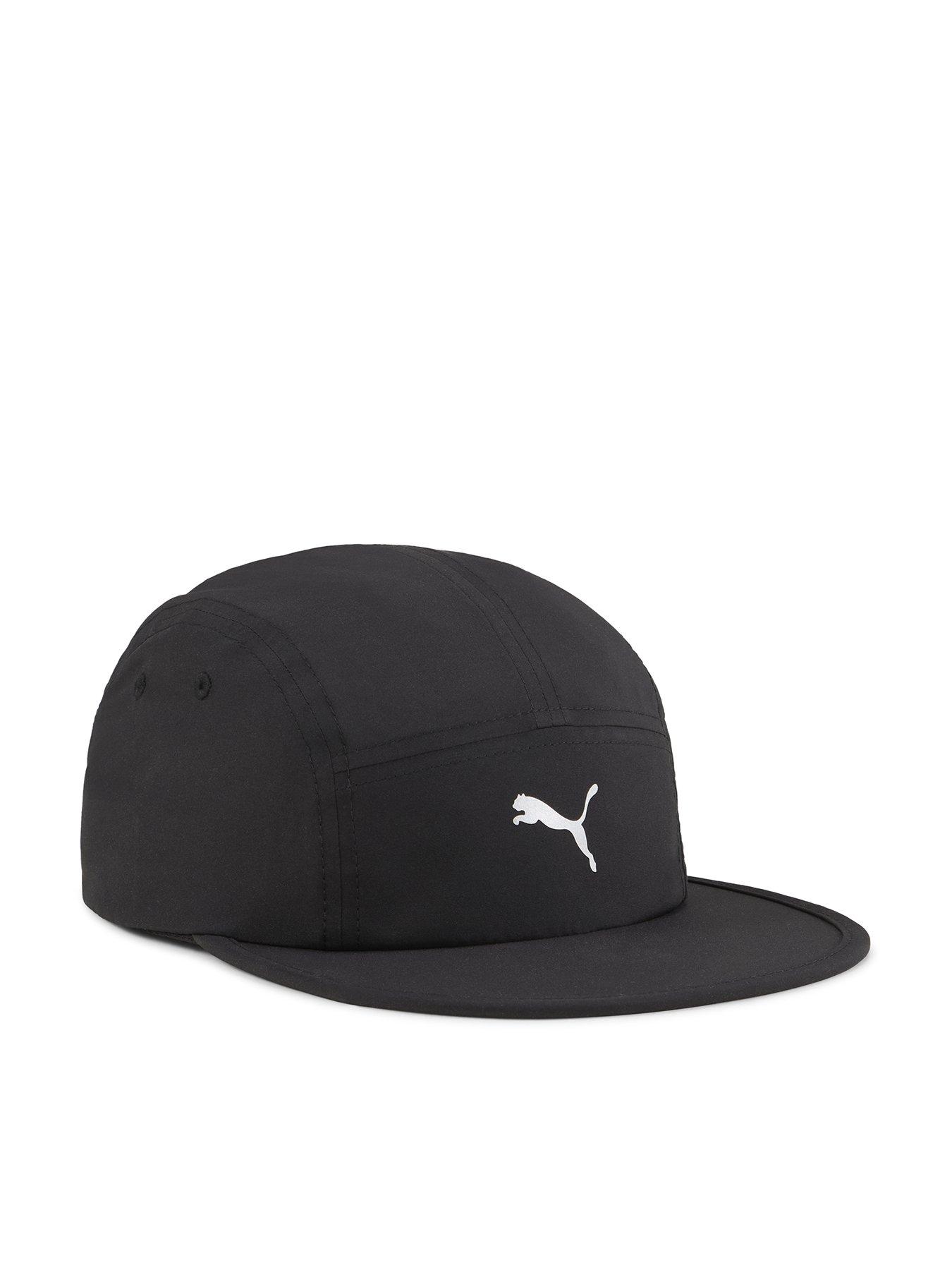 front image of puma-mens-running-essentials-5-panel-cap-black