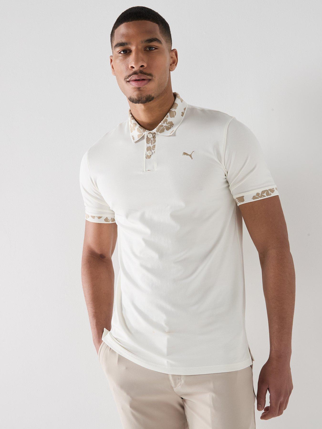 Puma Mens Golf Modalon Floral Rib Polo T-Shirt - White