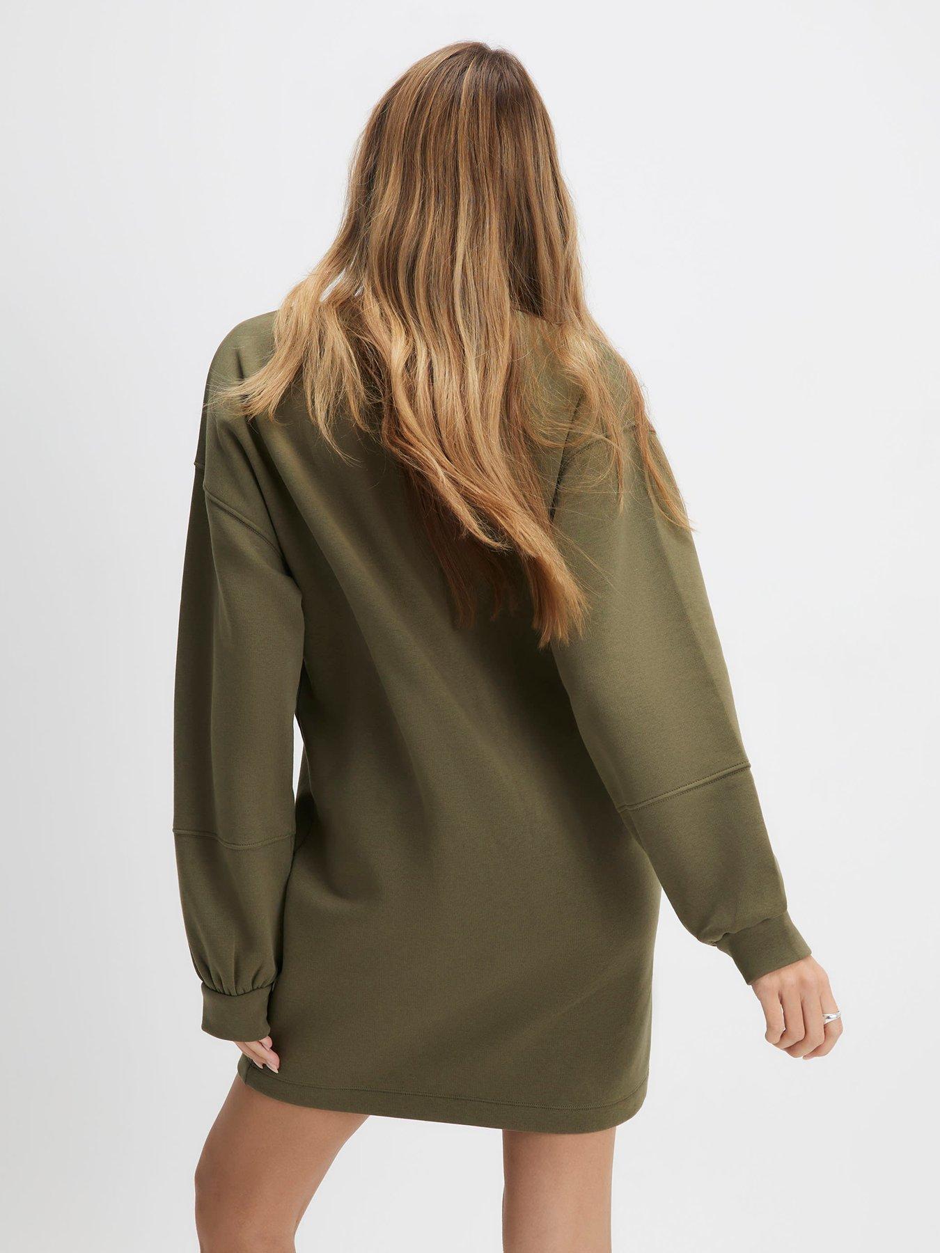  image of river-island-long-sleeve-plain-sweat-dress-khaki