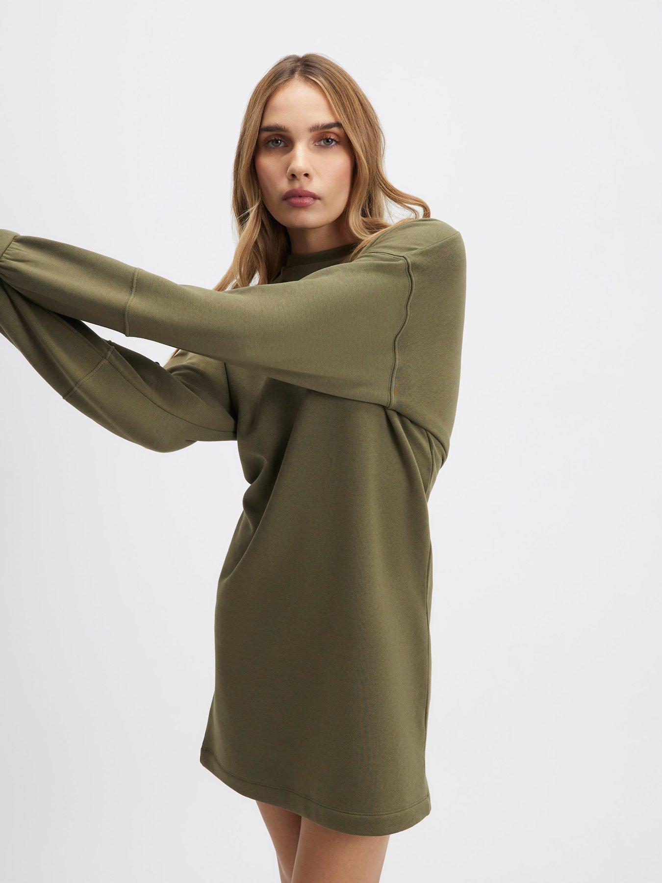  image of river-island-long-sleeve-plain-sweat-dress-khaki