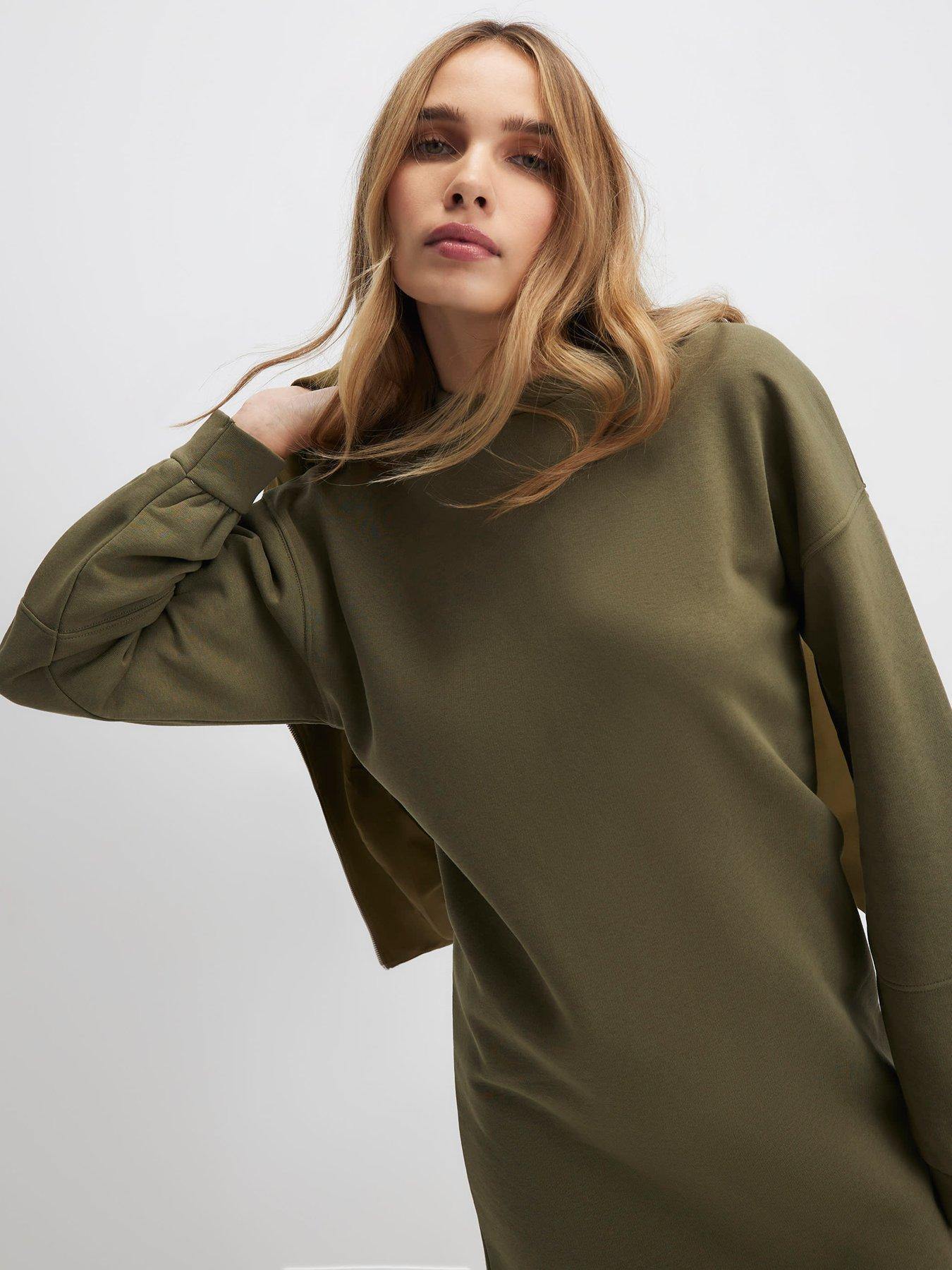  image of river-island-long-sleeve-plain-sweat-dress-khaki