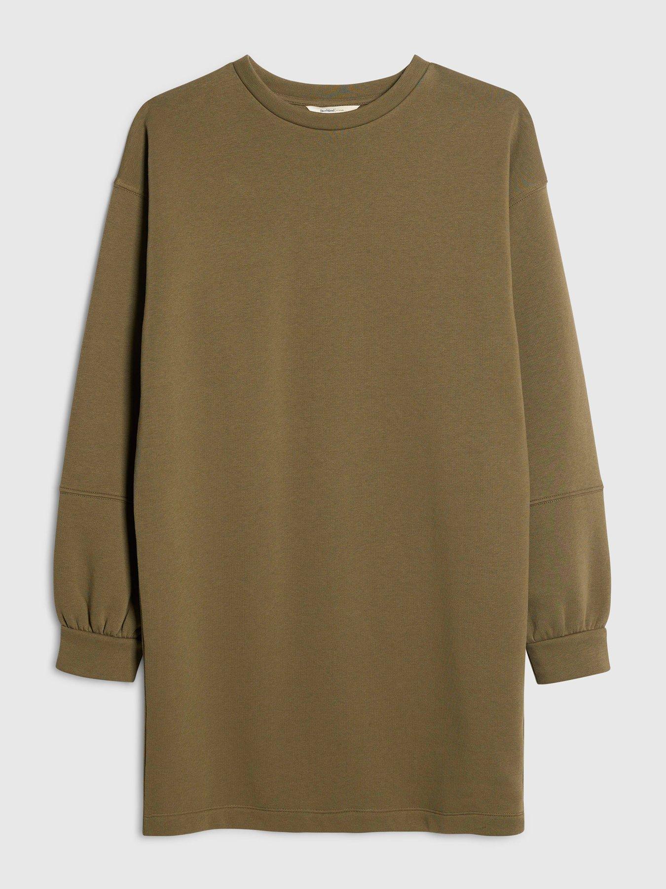  image of river-island-long-sleeve-plain-sweat-dress-khaki