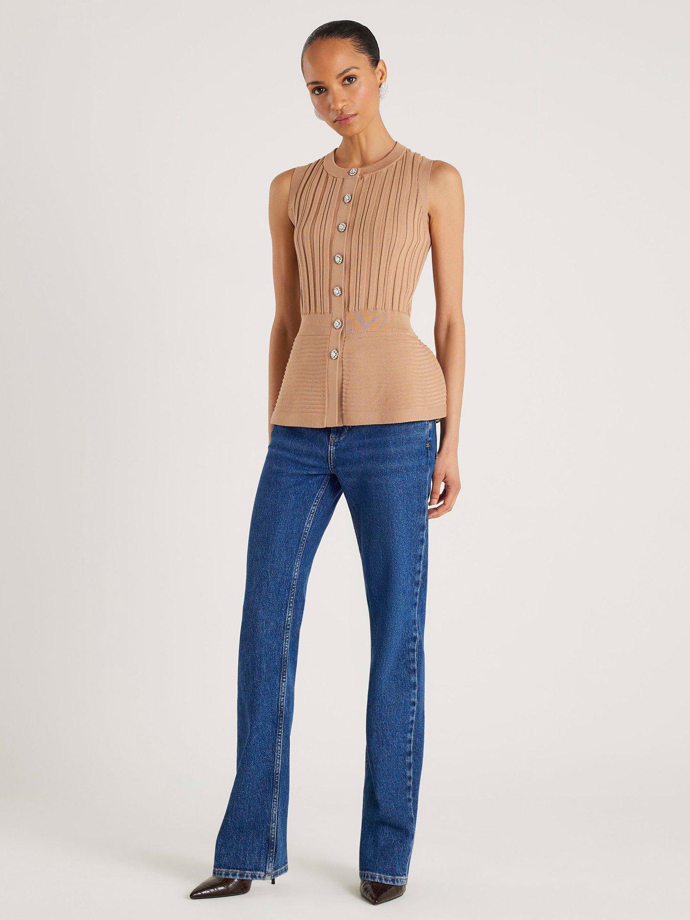 Image 3 of 4 of River Island Short Ribbed Peplum Top - Brown