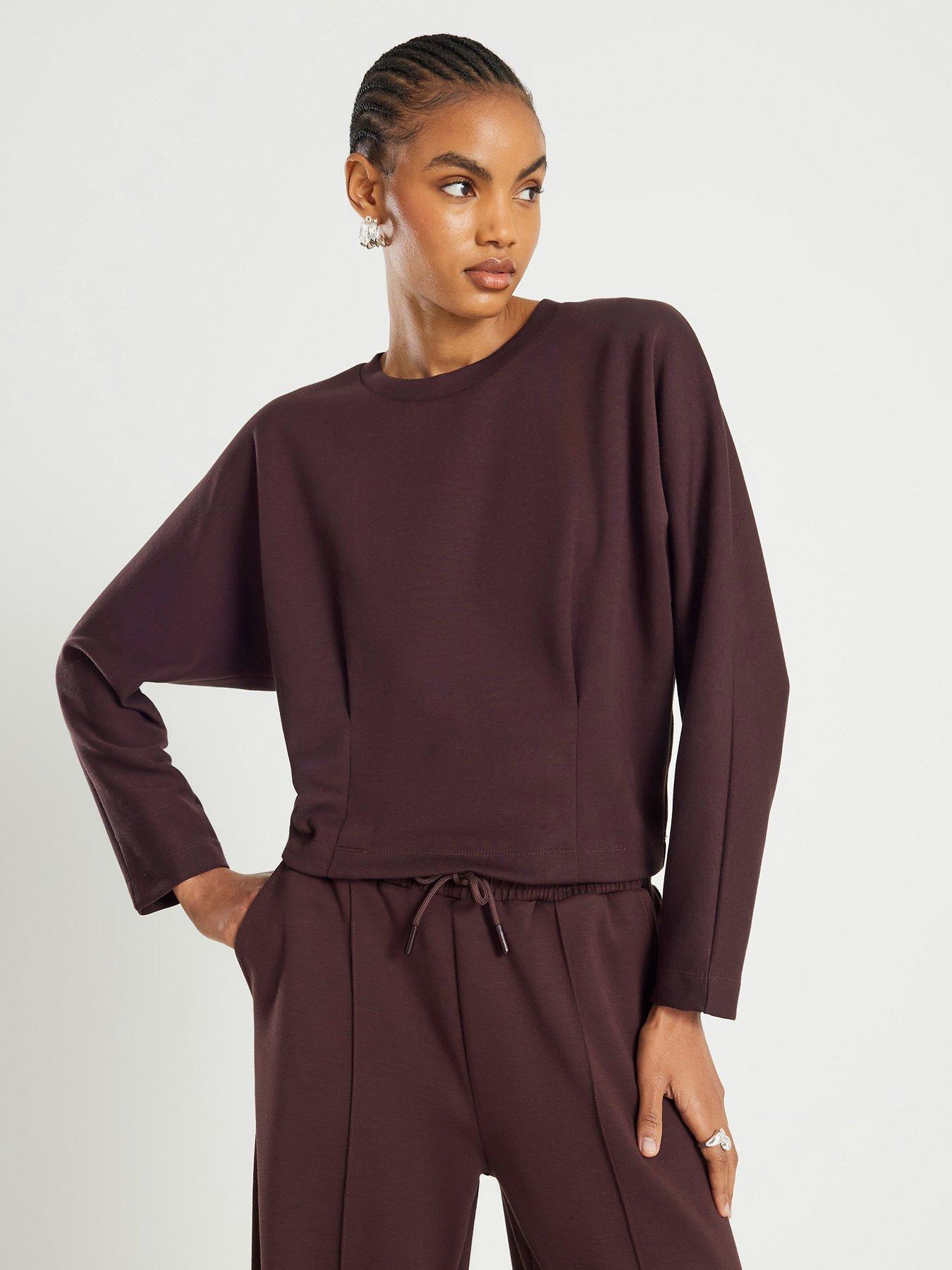 River Island Long Sleeve Premium Neo Batwing Sweat - Brown