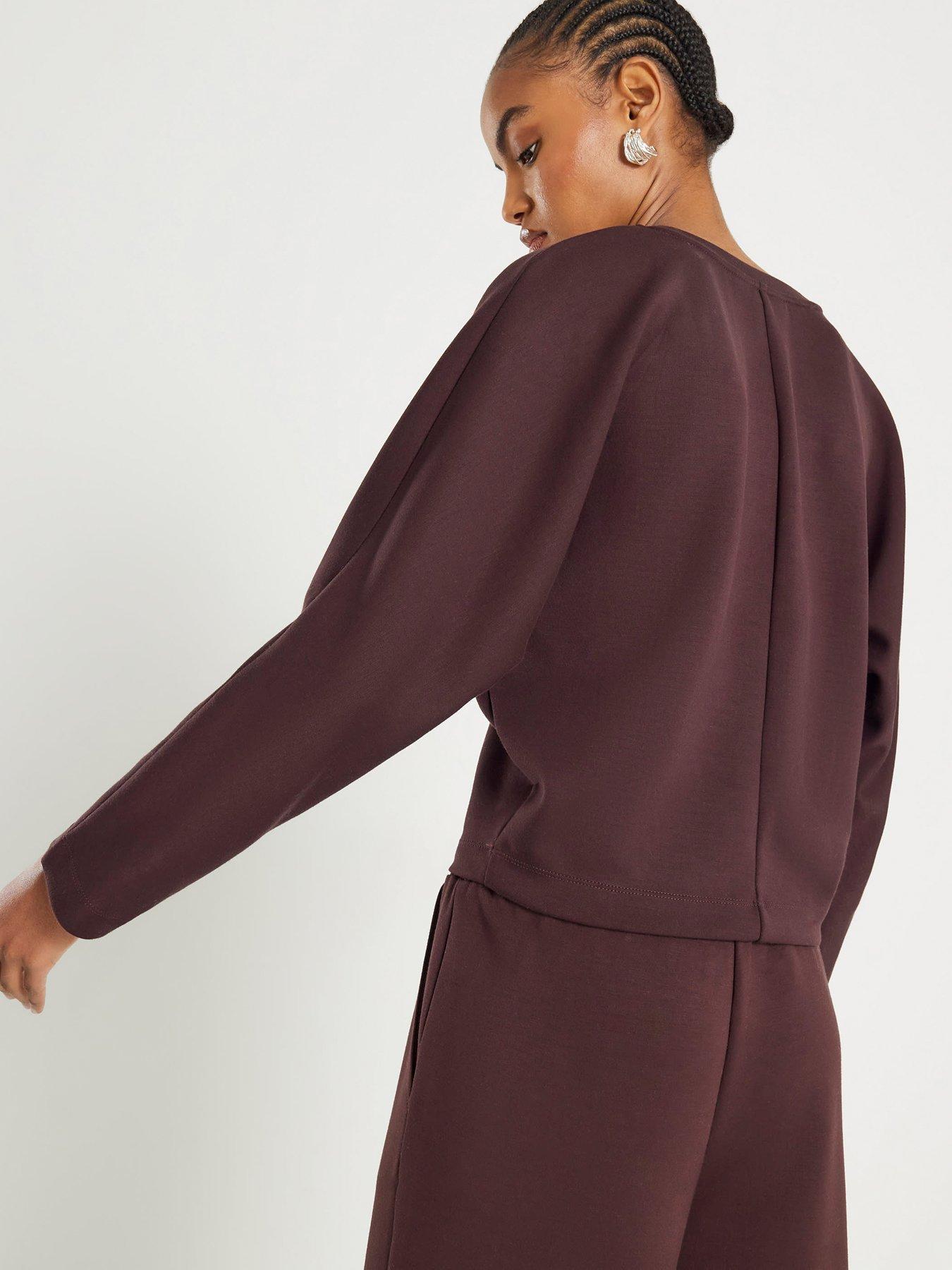 Image 2 of 4 of River Island Long Sleeve Premium Neo Batwing Sweat - Brown