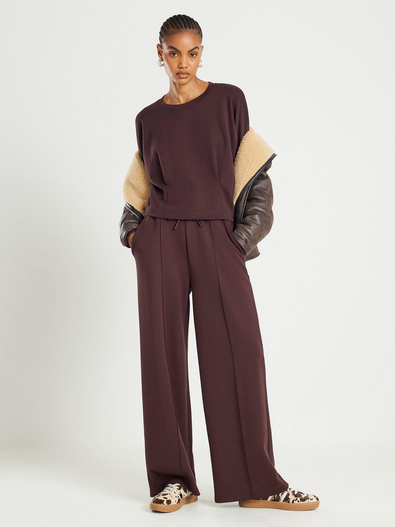Image 3 of 4 of River Island Long Sleeve Premium Neo Batwing Sweat - Brown