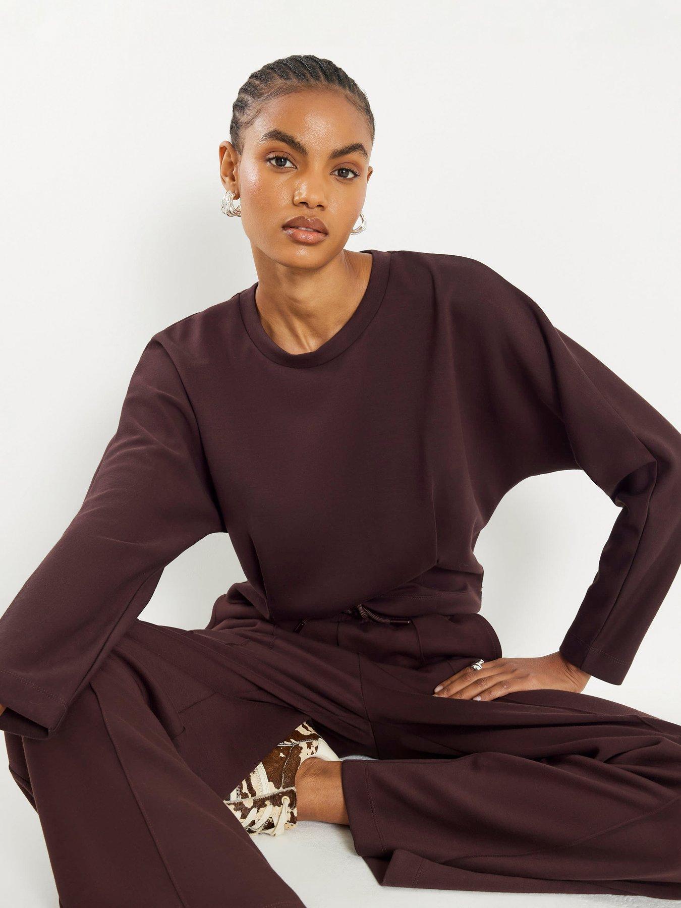 Image 4 of 4 of River Island Long Sleeve Premium Neo Batwing Sweat - Brown