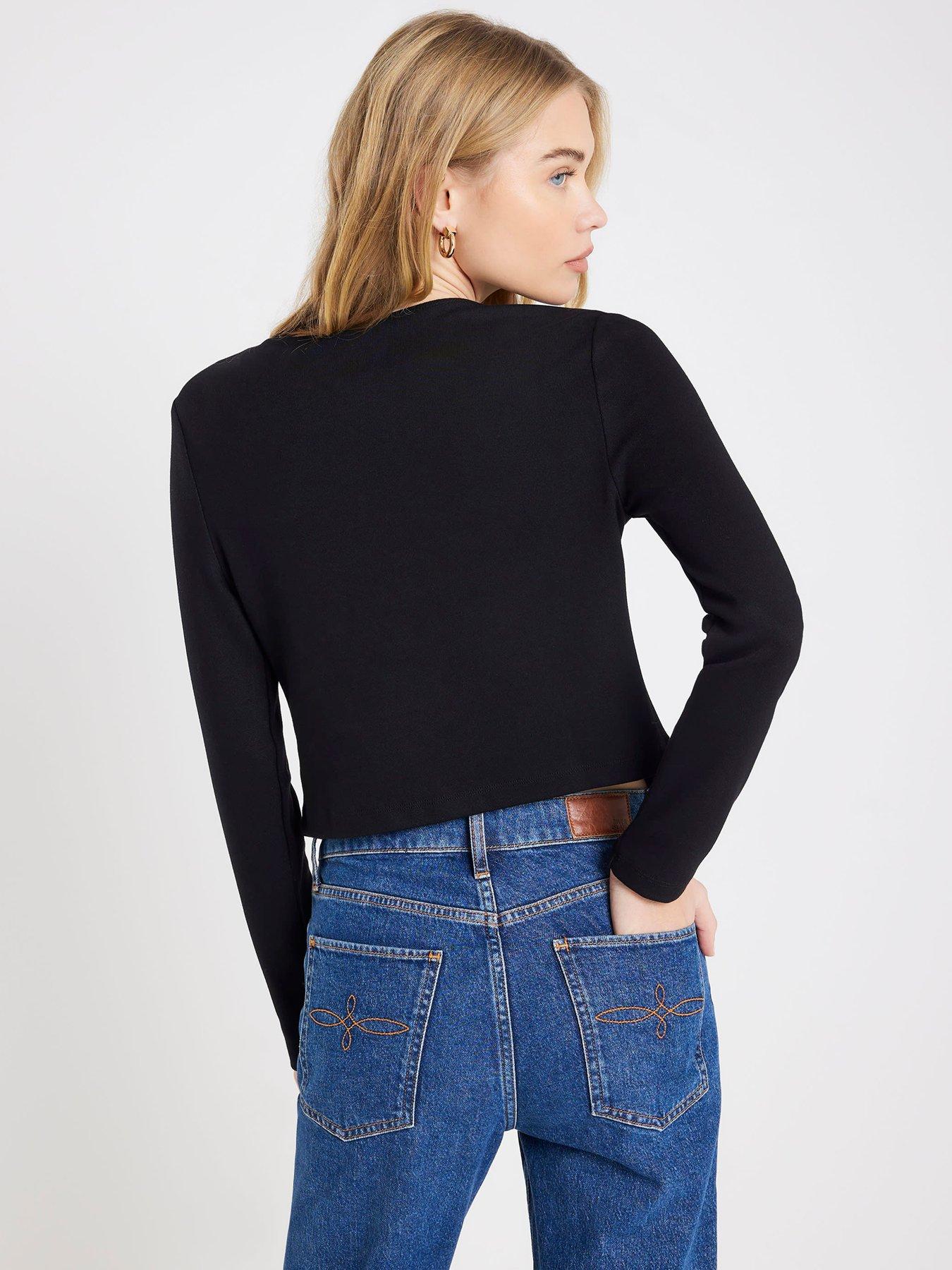  image of river-island-long-sleeve-cropped-heart-cardigan-black