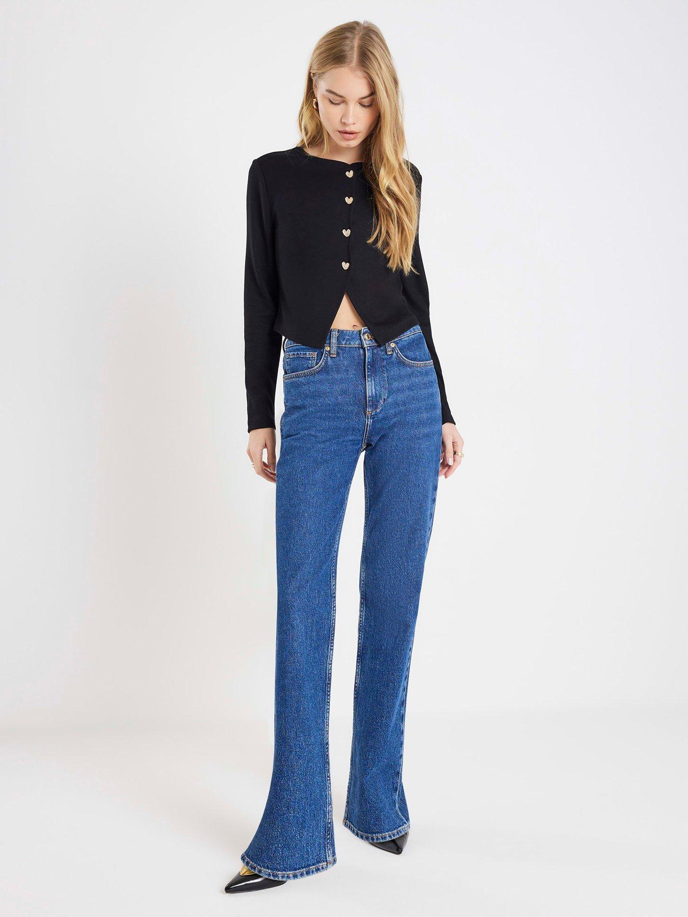  image of river-island-long-sleeve-cropped-heart-cardigan-black