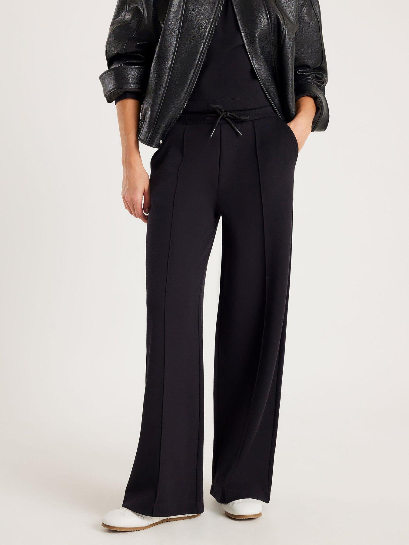 River Island Premium Neo Wideleg Pintuck Jog - Black