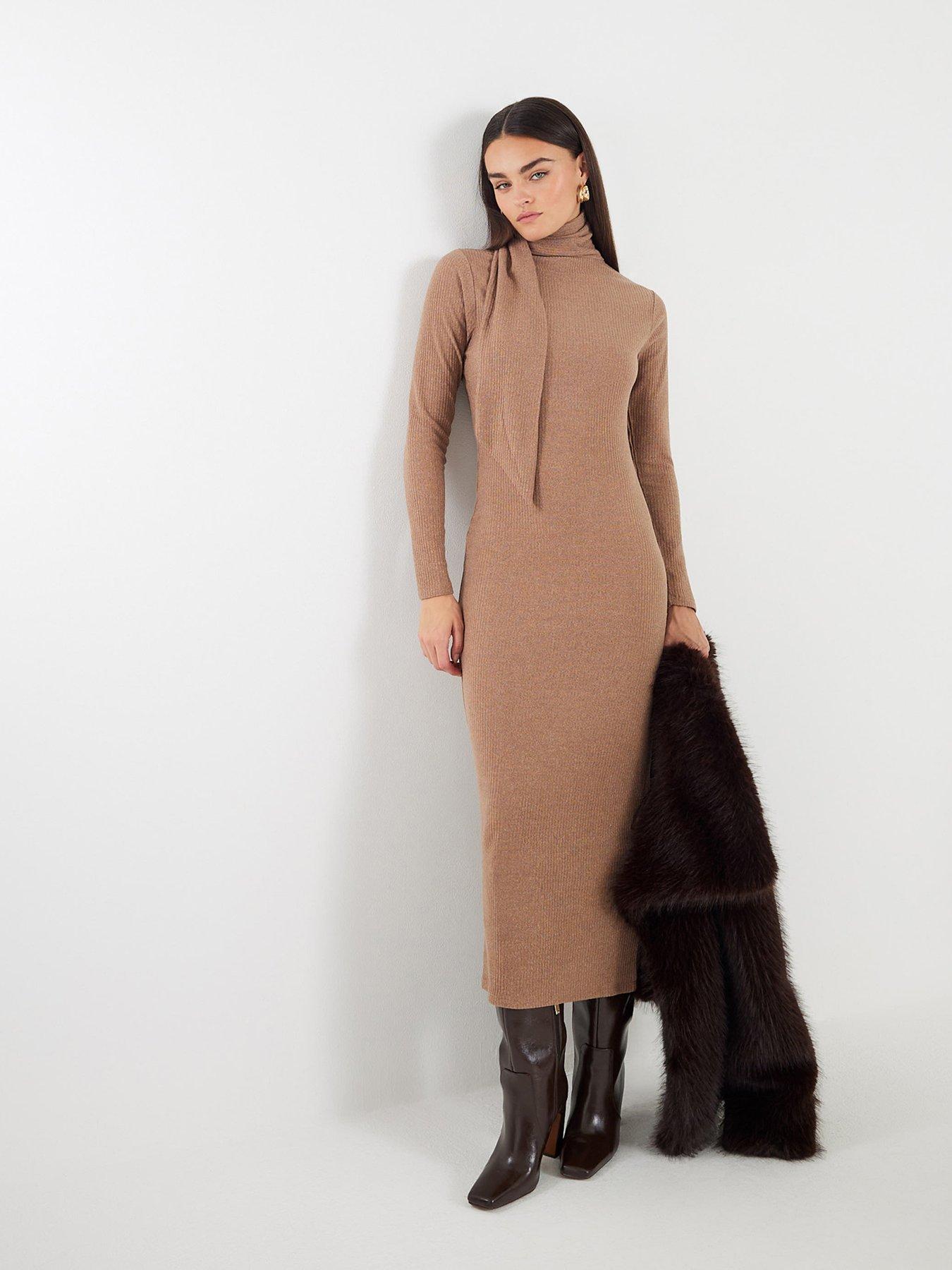 river-island-long-sleeve-scarf-tie-neck-dress-brown