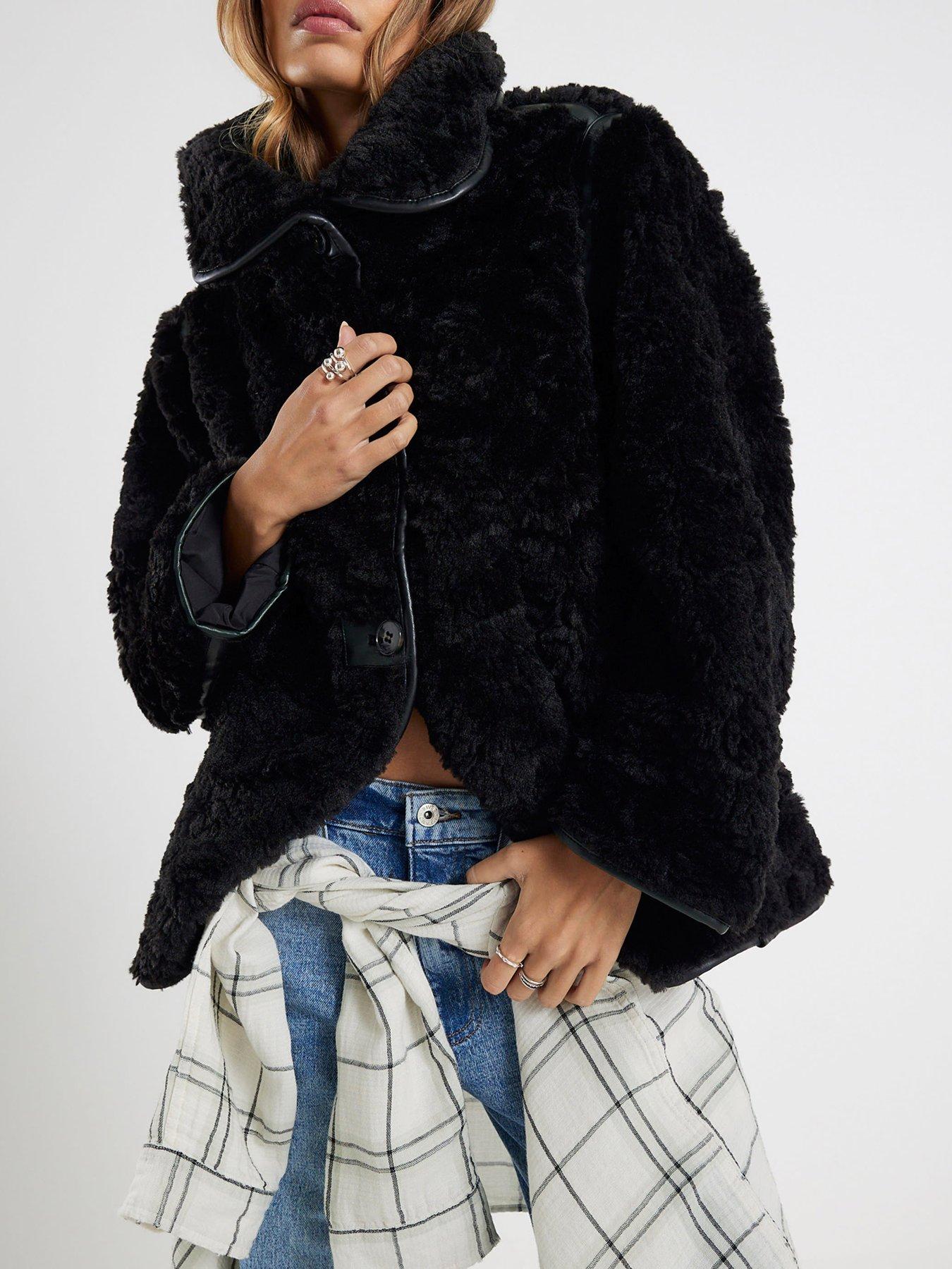 River Island Teddy Swing Coat - Black