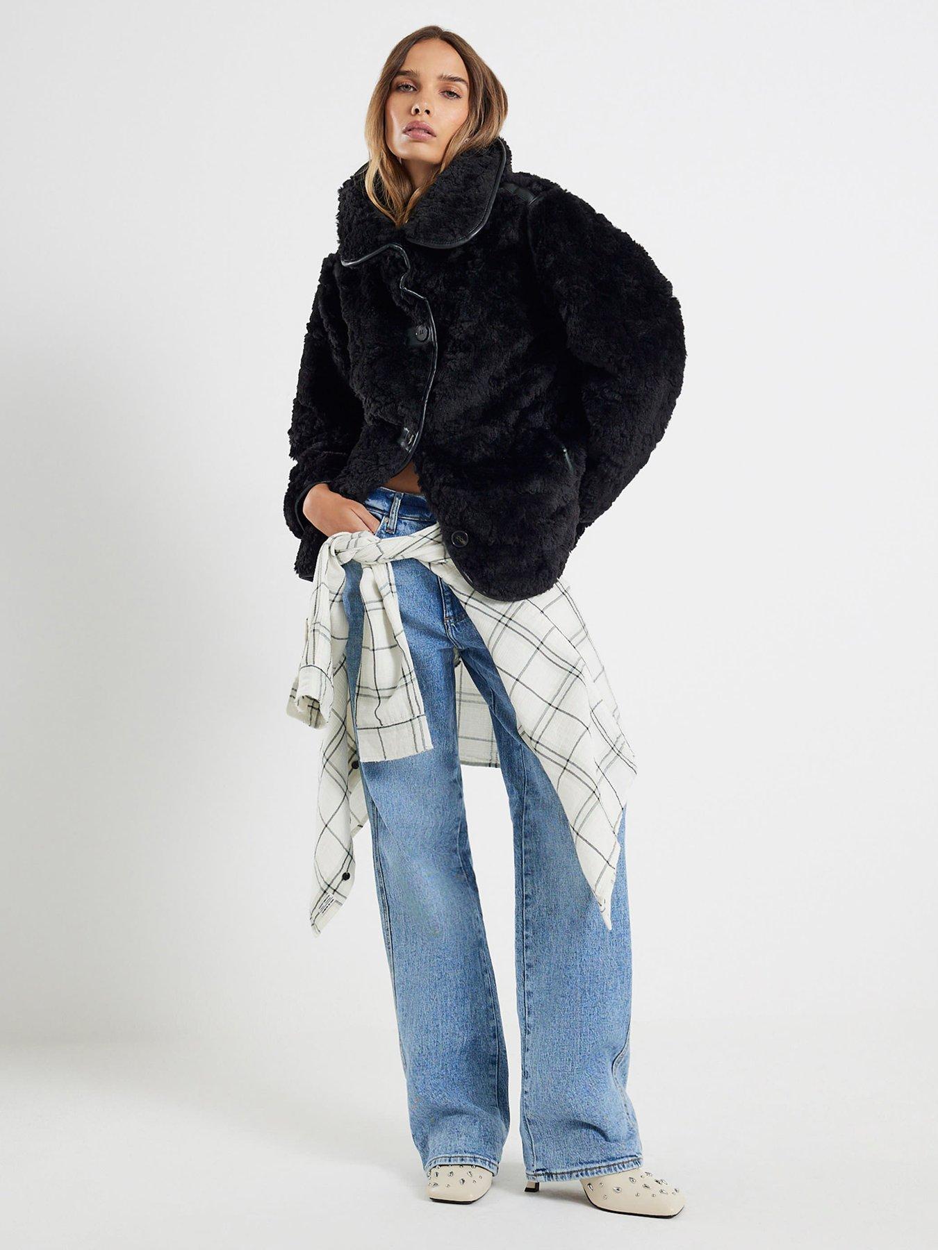  image of river-island-teddy-swing-coat-black