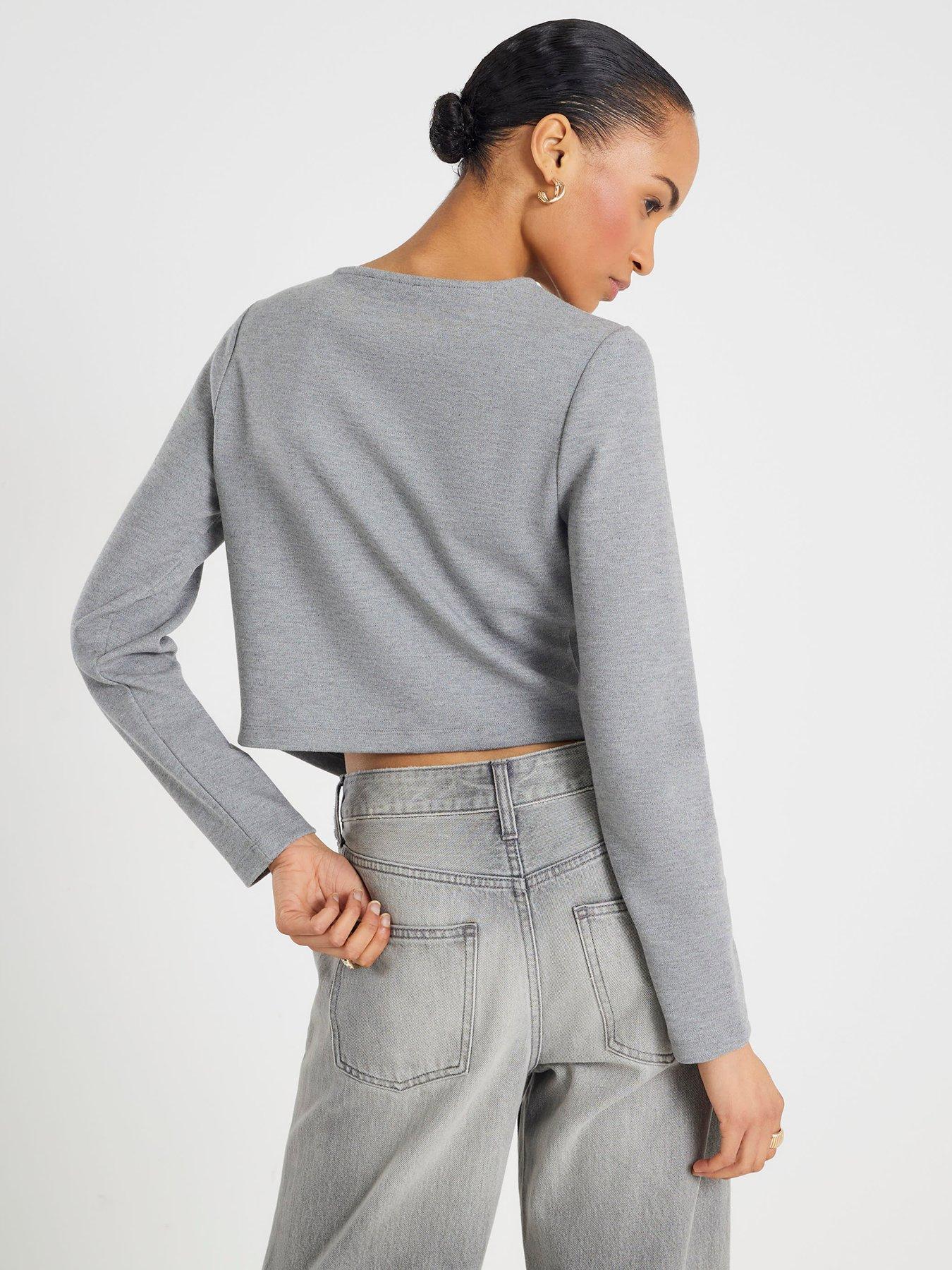  image of river-island-long-sleeve-cropped-heart-cardigan-grey