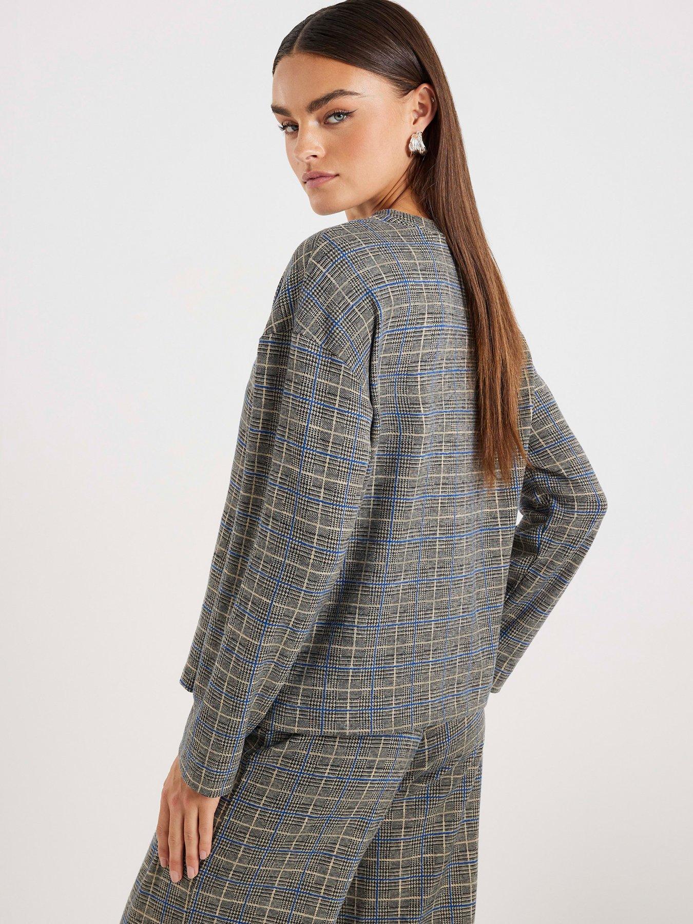 Image 2 of 4 of River Island Long Sleeve Check Boxy Tee - Grey