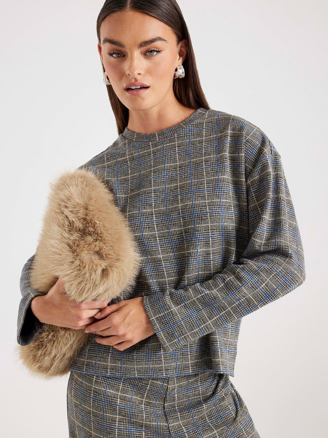 Image 4 of 4 of River Island Long Sleeve Check Boxy Tee - Grey