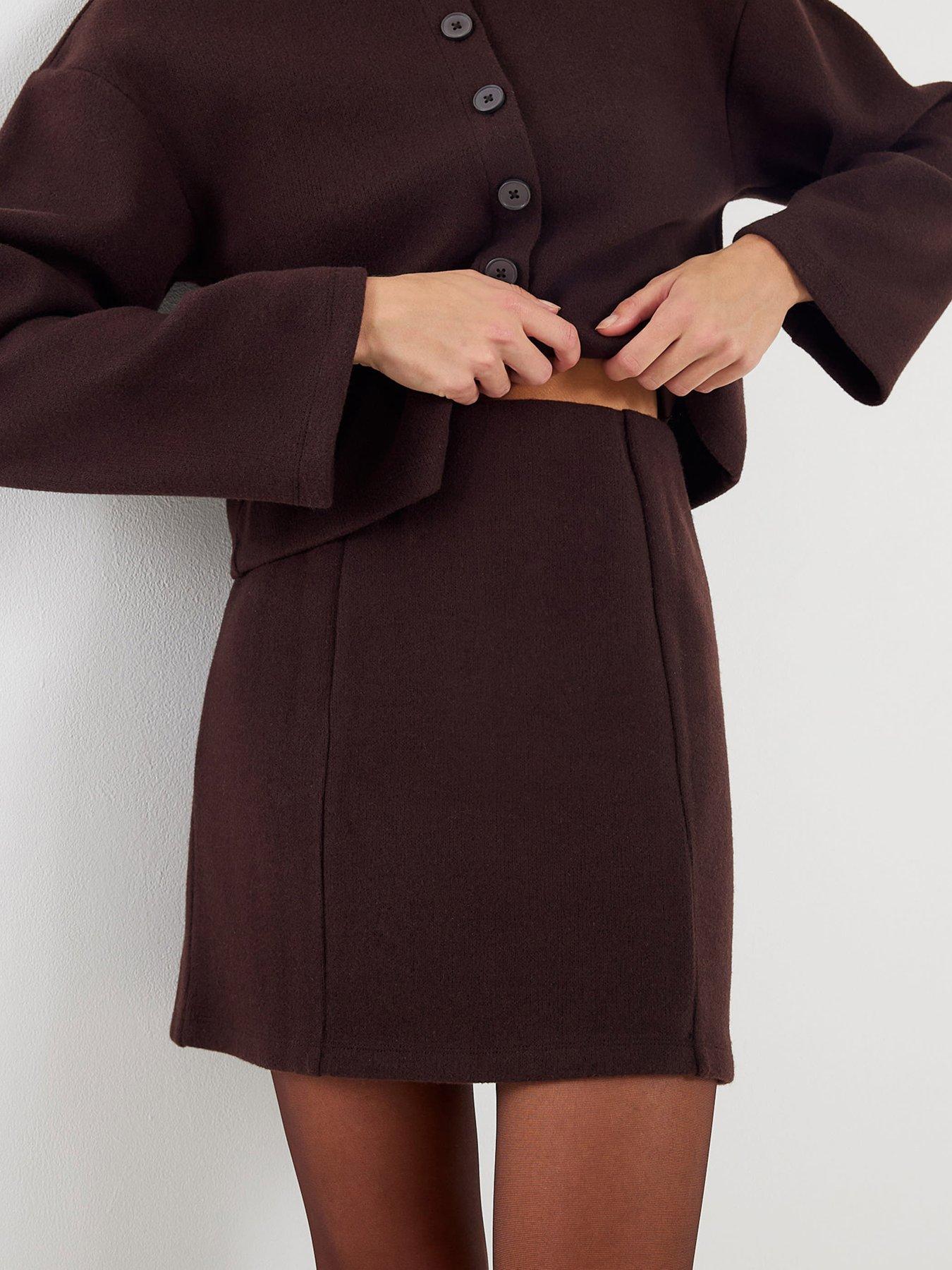 front image of river-island-cosy-mini-skirt-brown