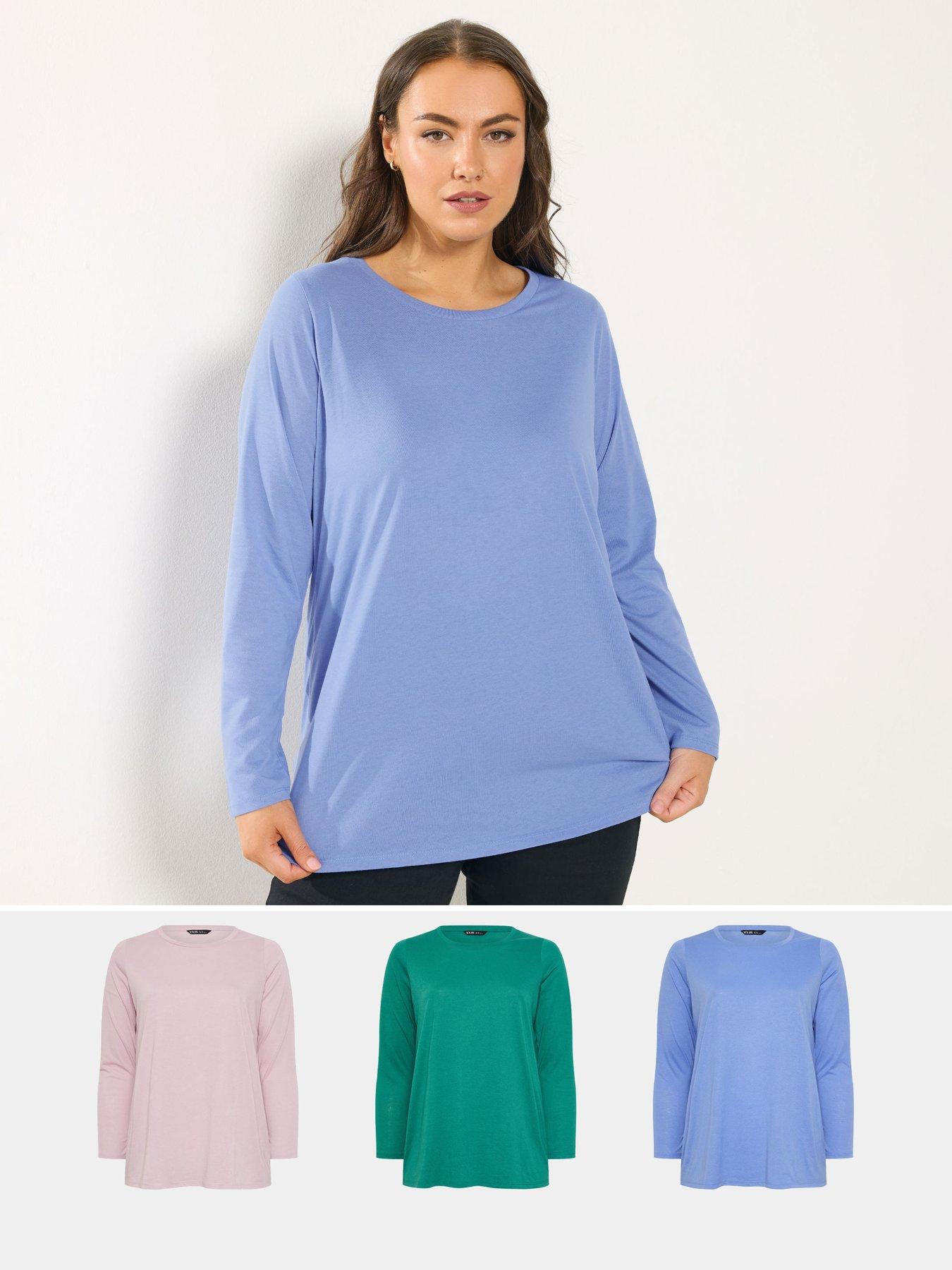 front image of yours-curve-3-pack-long-sleeve-basic-t-shirt-multi