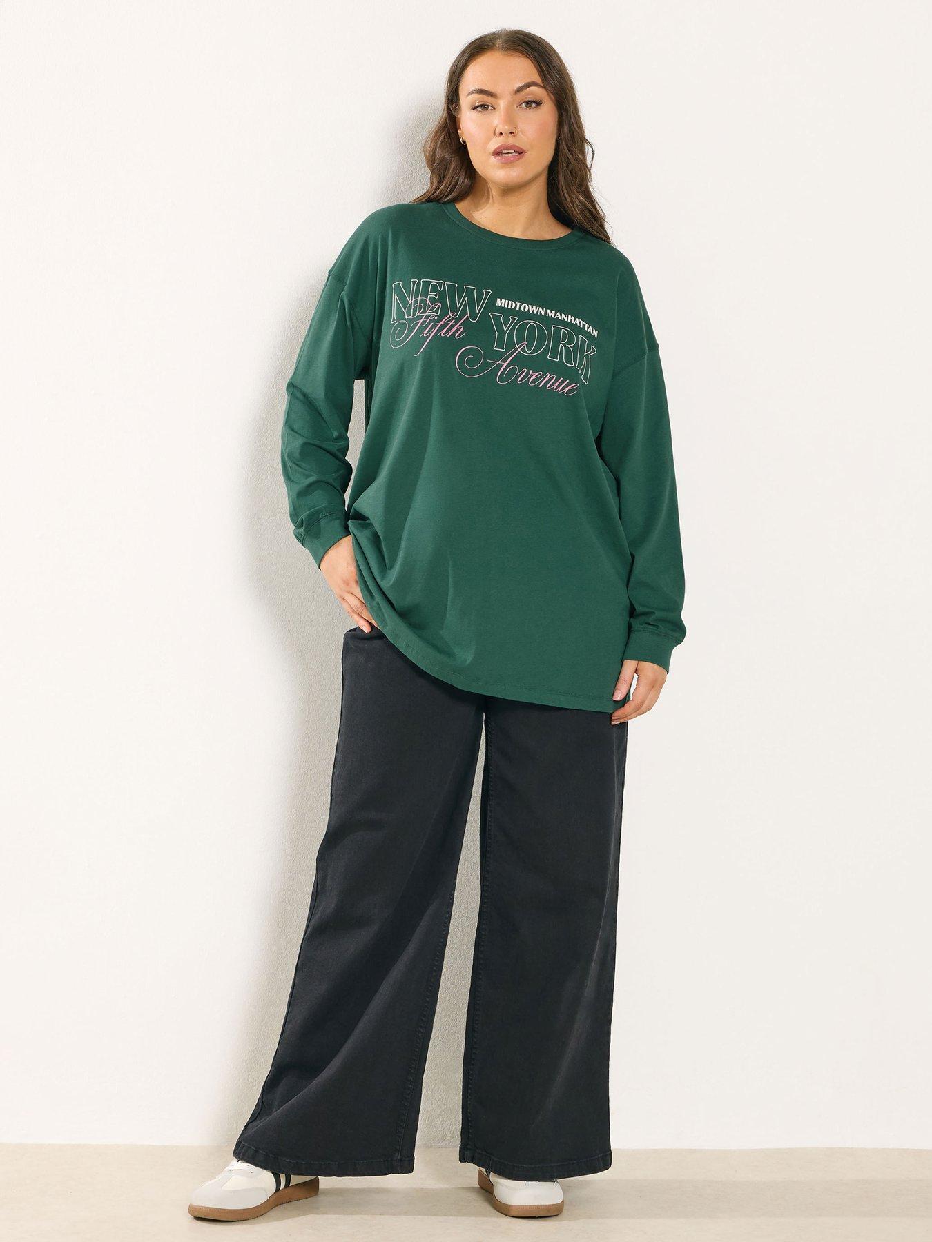  image of yours-curve-long-sleeve-new-york-t-shirt-green