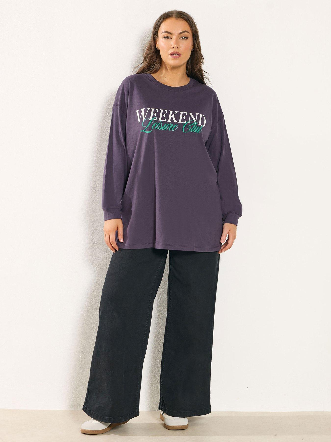 Image 3 of 4 of Yours Curve Long Sleeve Weekend T-Shirt - Purple