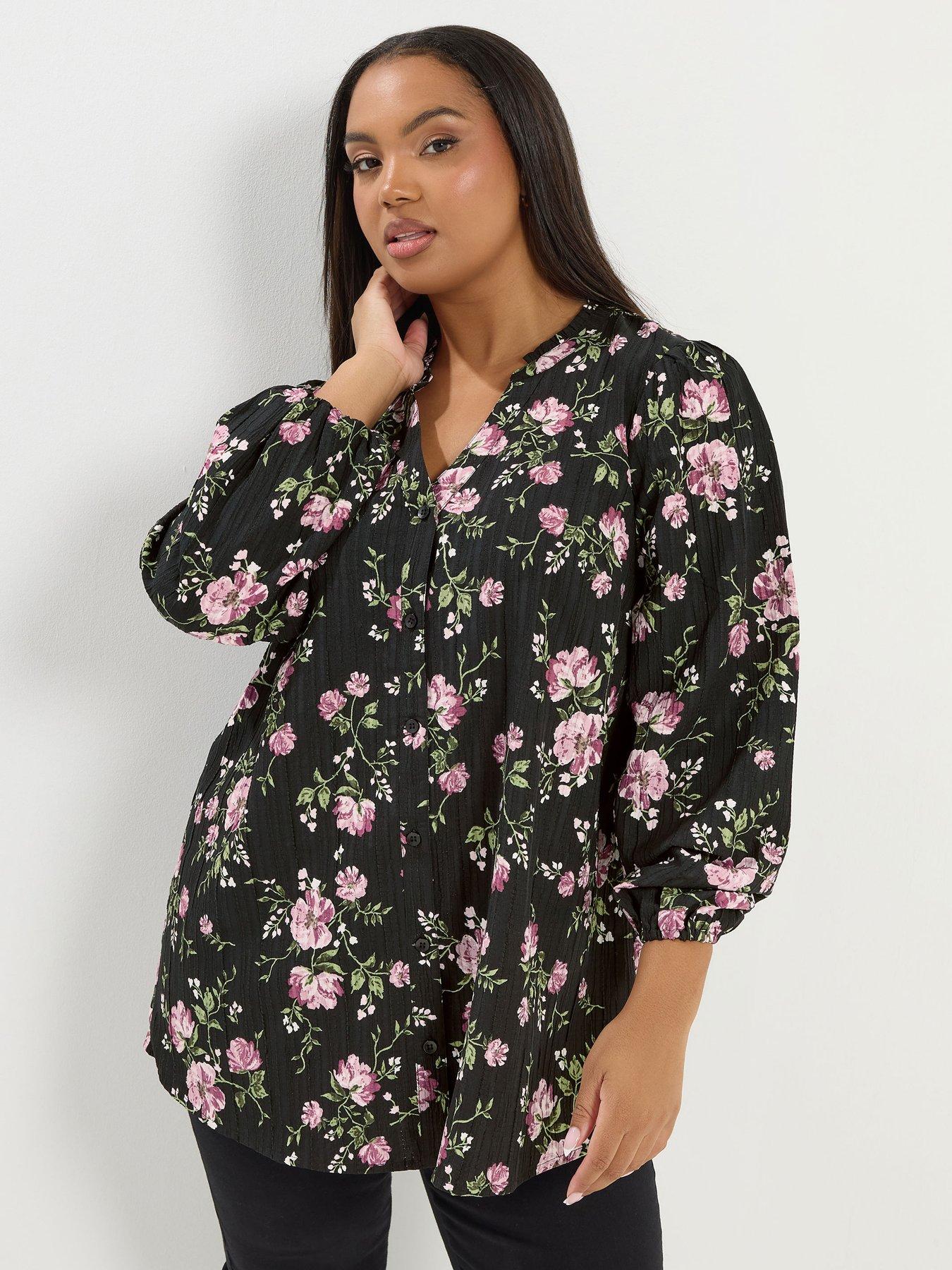 Image 1 of 5 of Yours Curve Textured Notch Neck Blouse - Black