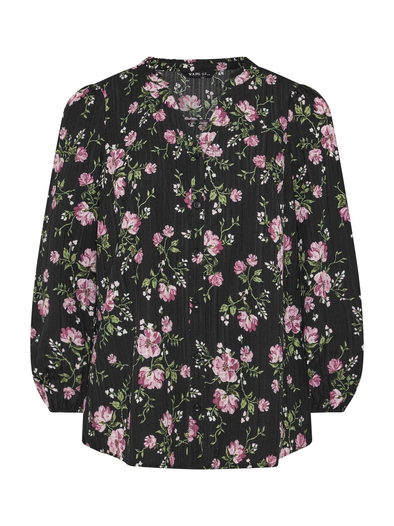 Image 5 of 5 of Yours Curve Textured Notch Neck Blouse - Black