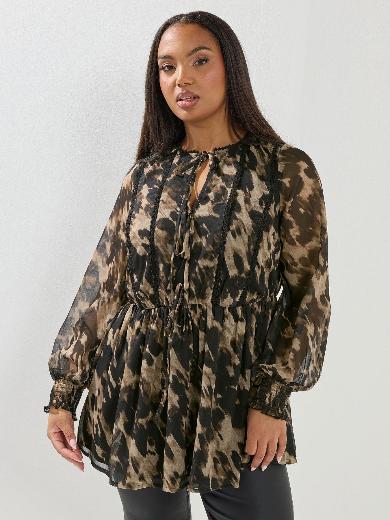 Yours Curve Crochet Tape Tie Front Blouse - Black