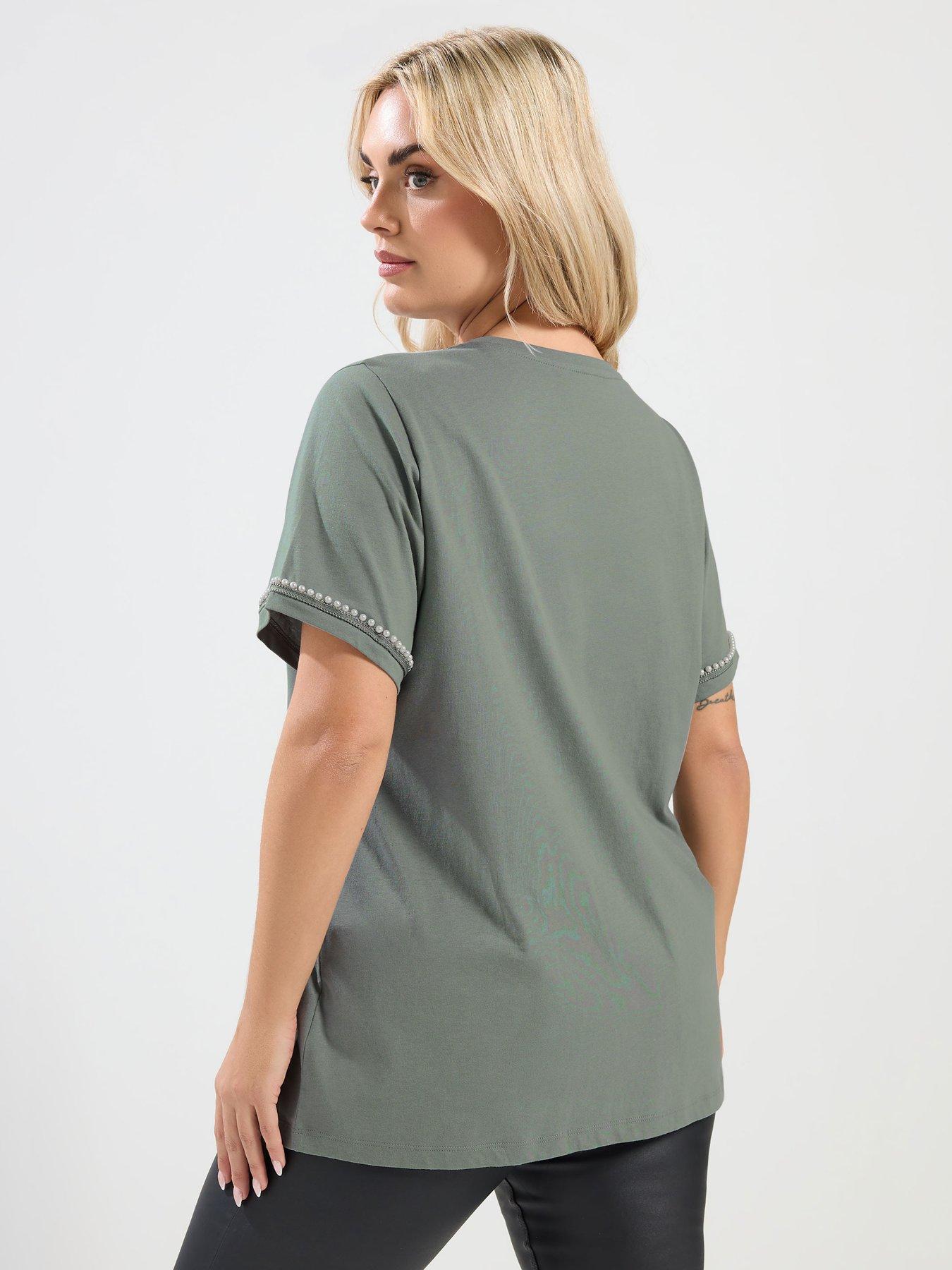  image of yours-curve-pearl-trim-t-shirt-green
