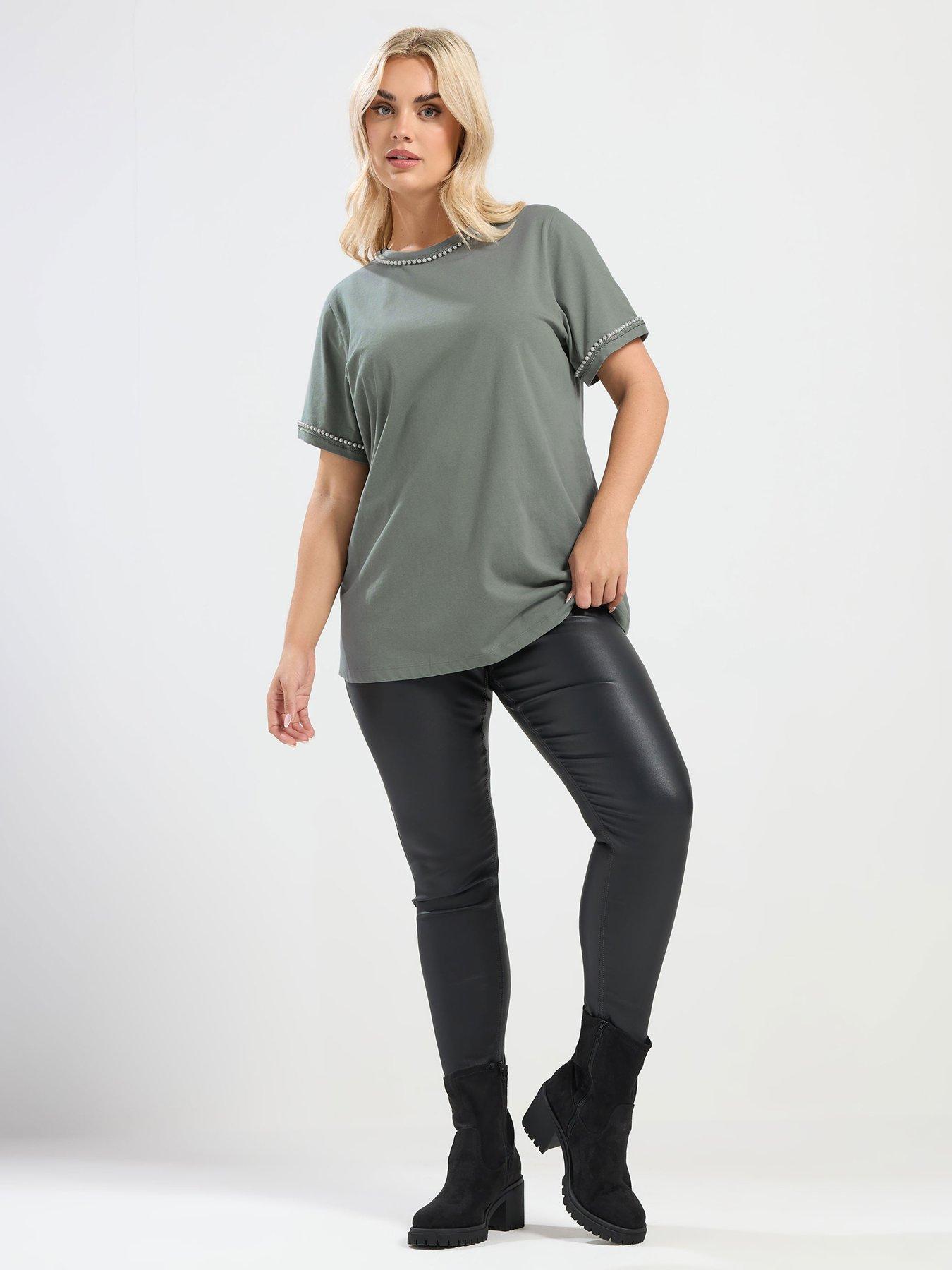  image of yours-curve-pearl-trim-t-shirt-green