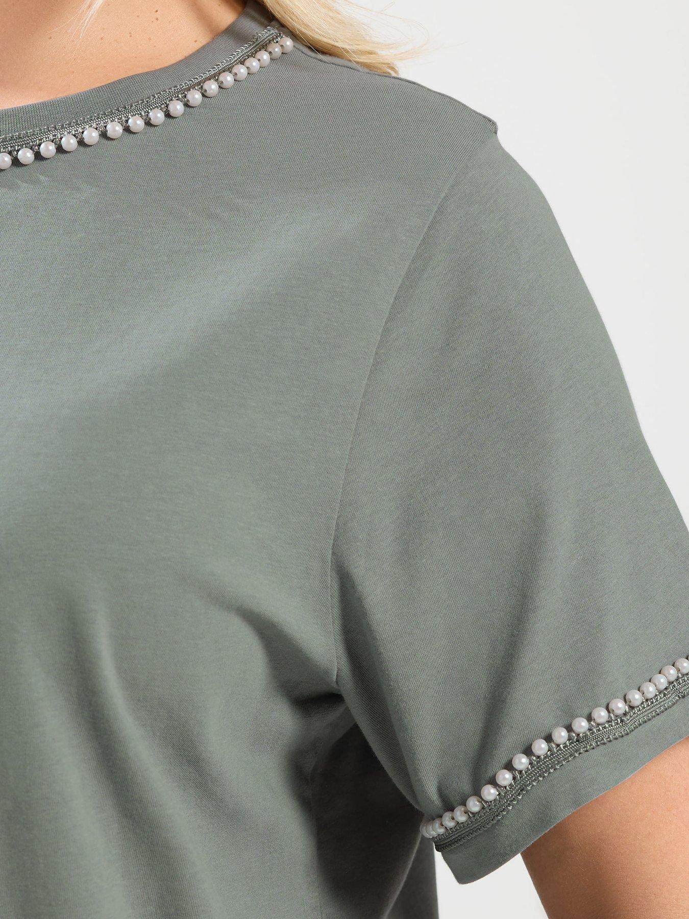  image of yours-curve-pearl-trim-t-shirt-green