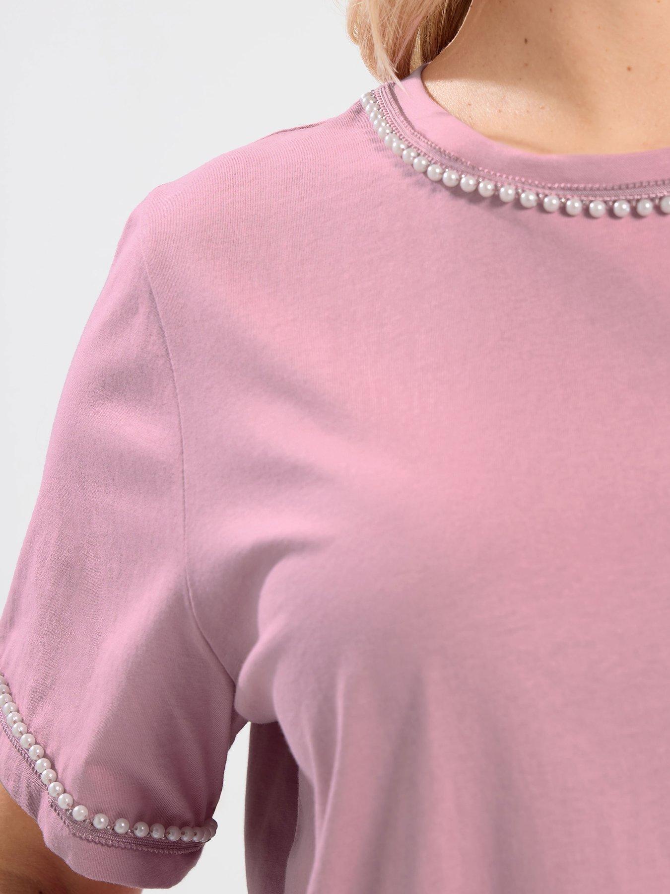  image of yours-curve-pearl-trim-t-shirt-pink