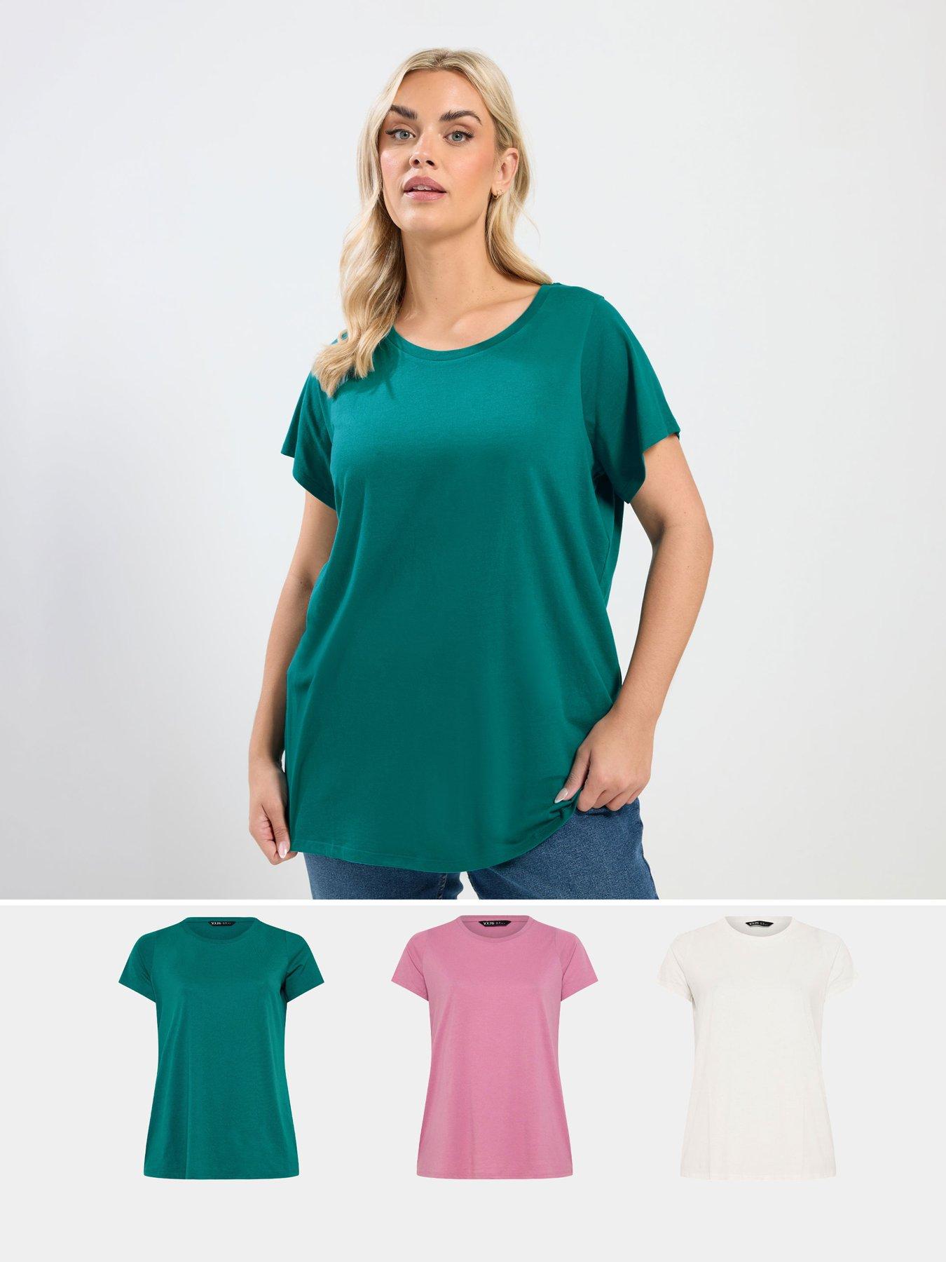 front image of yours-curve-3-pack-short-sleeve-basic-t-shirts-pink