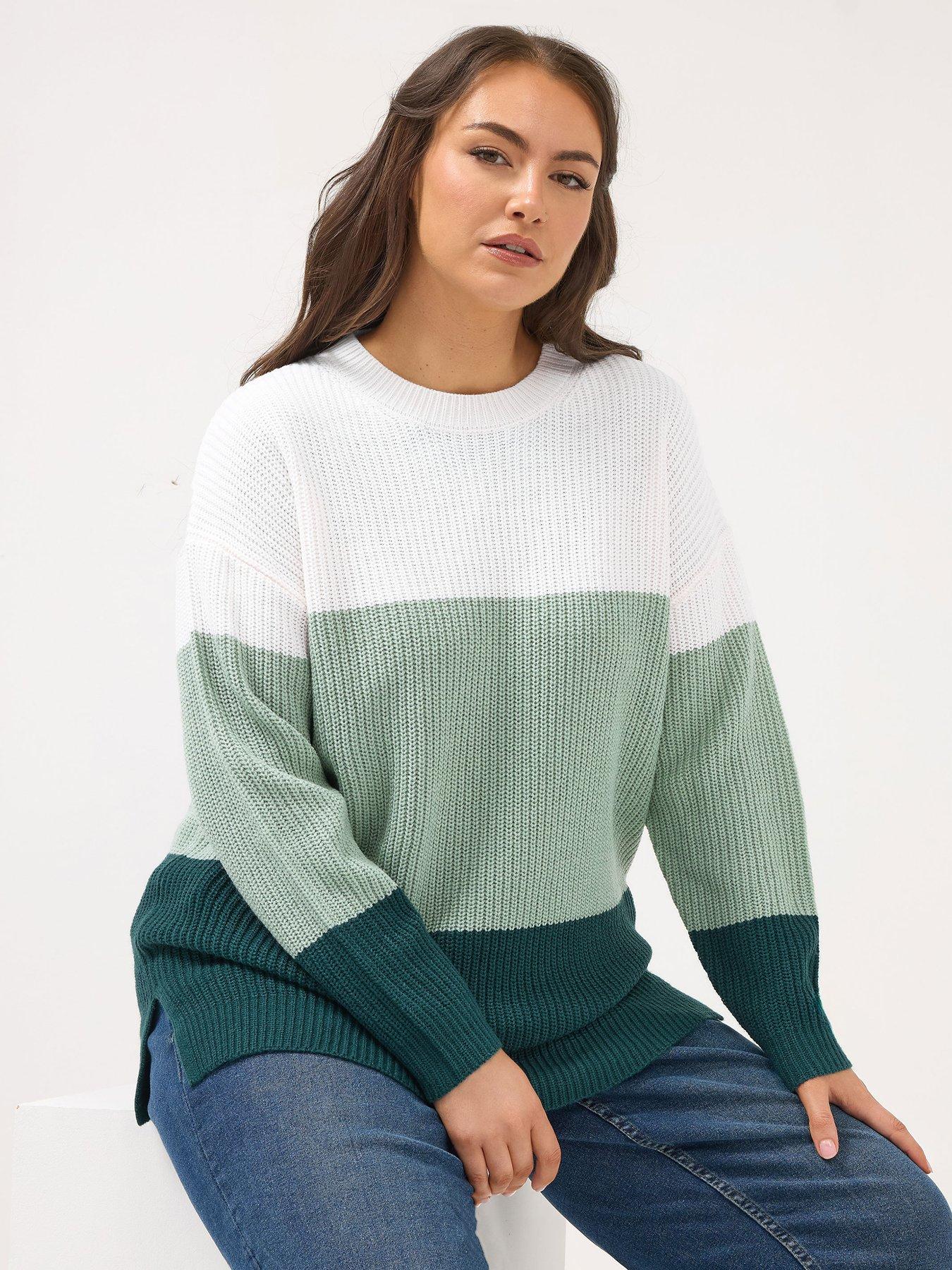 front image of yours-curve-colour-block-jumper-green
