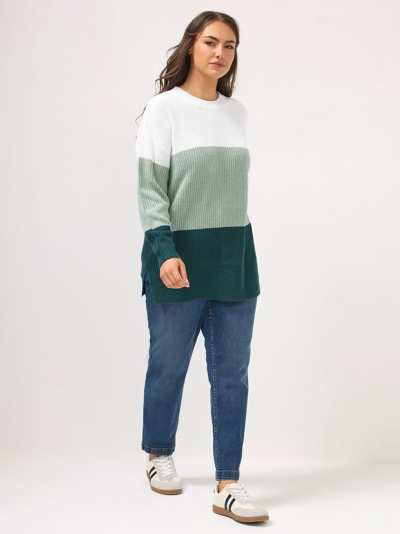  image of yours-curve-colour-block-jumper-green