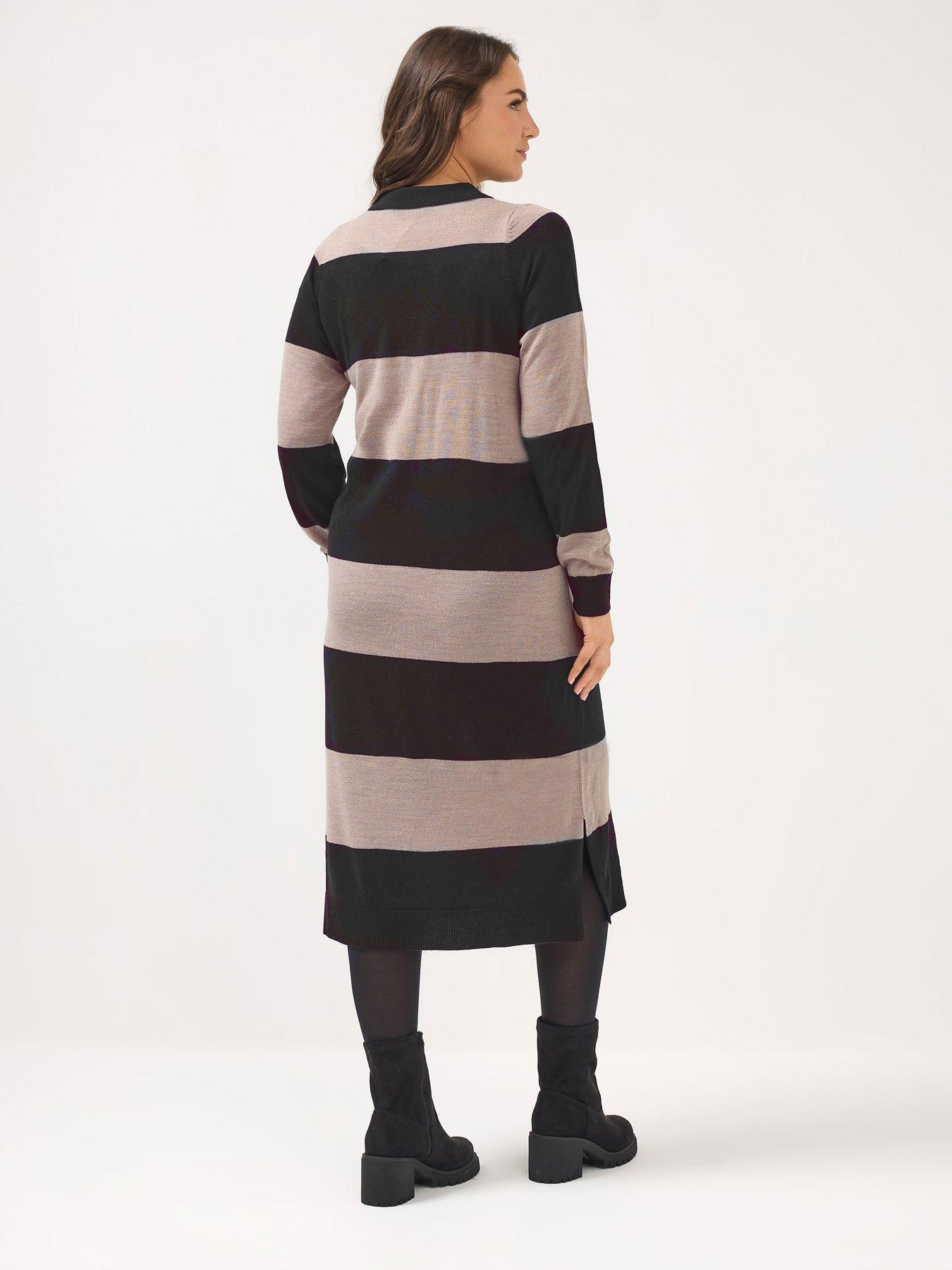 Image 2 of 4 of Yours Curve Rugby Collar Stripe Dress - Black