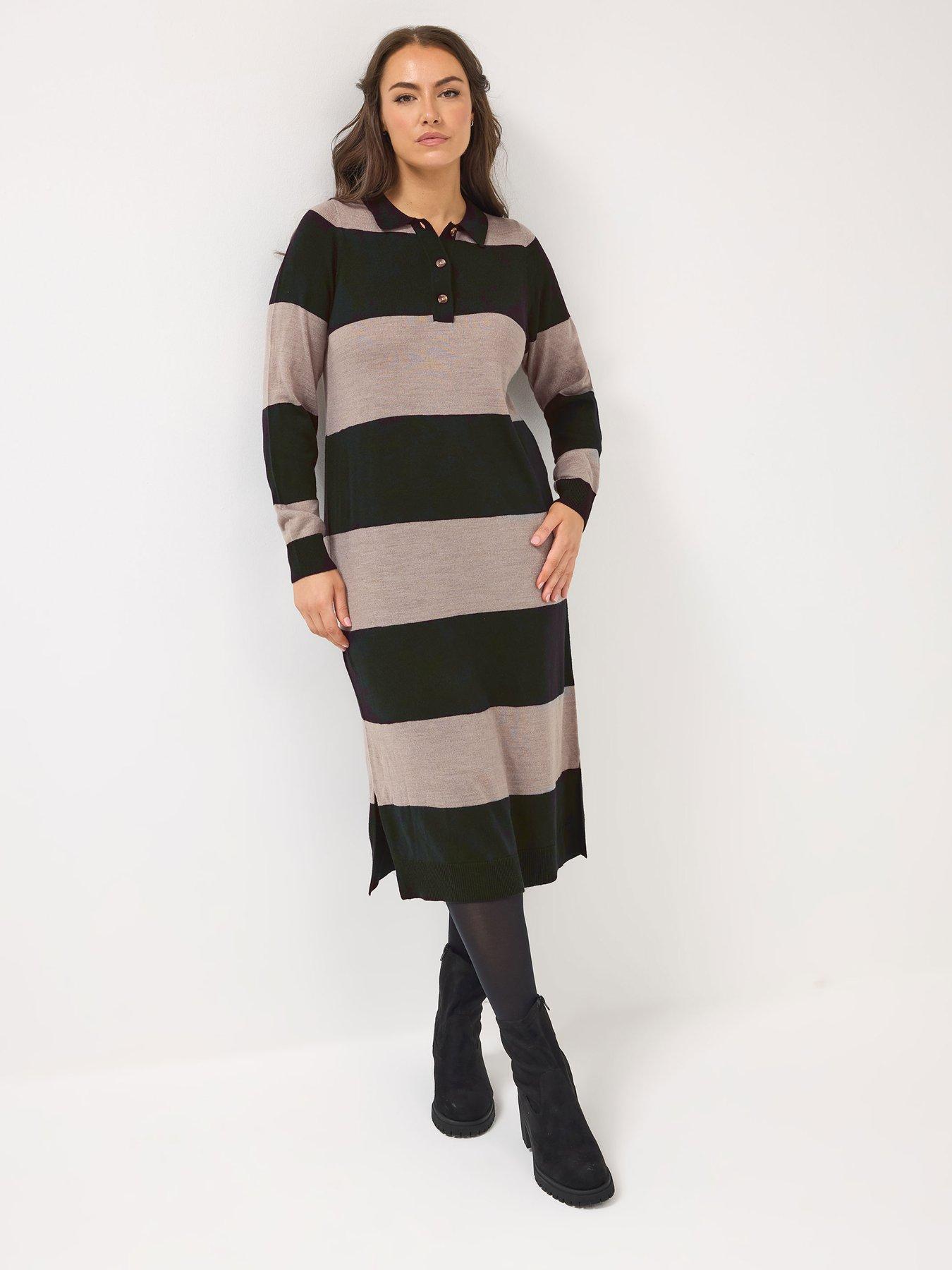 Image 3 of 4 of Yours Curve Rugby Collar Stripe Dress - Black