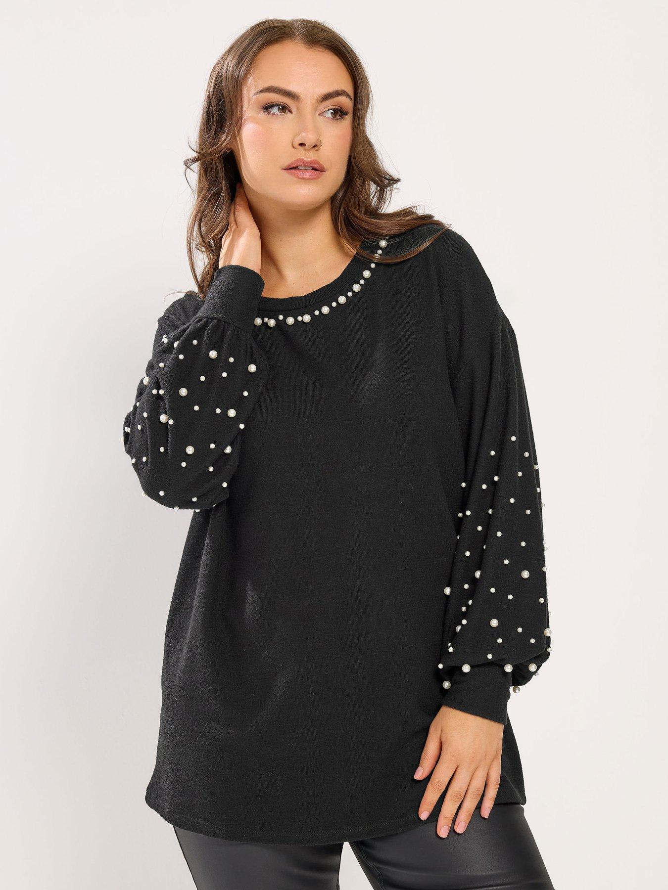  image of yours-curve-pearl-detail-jumper-black