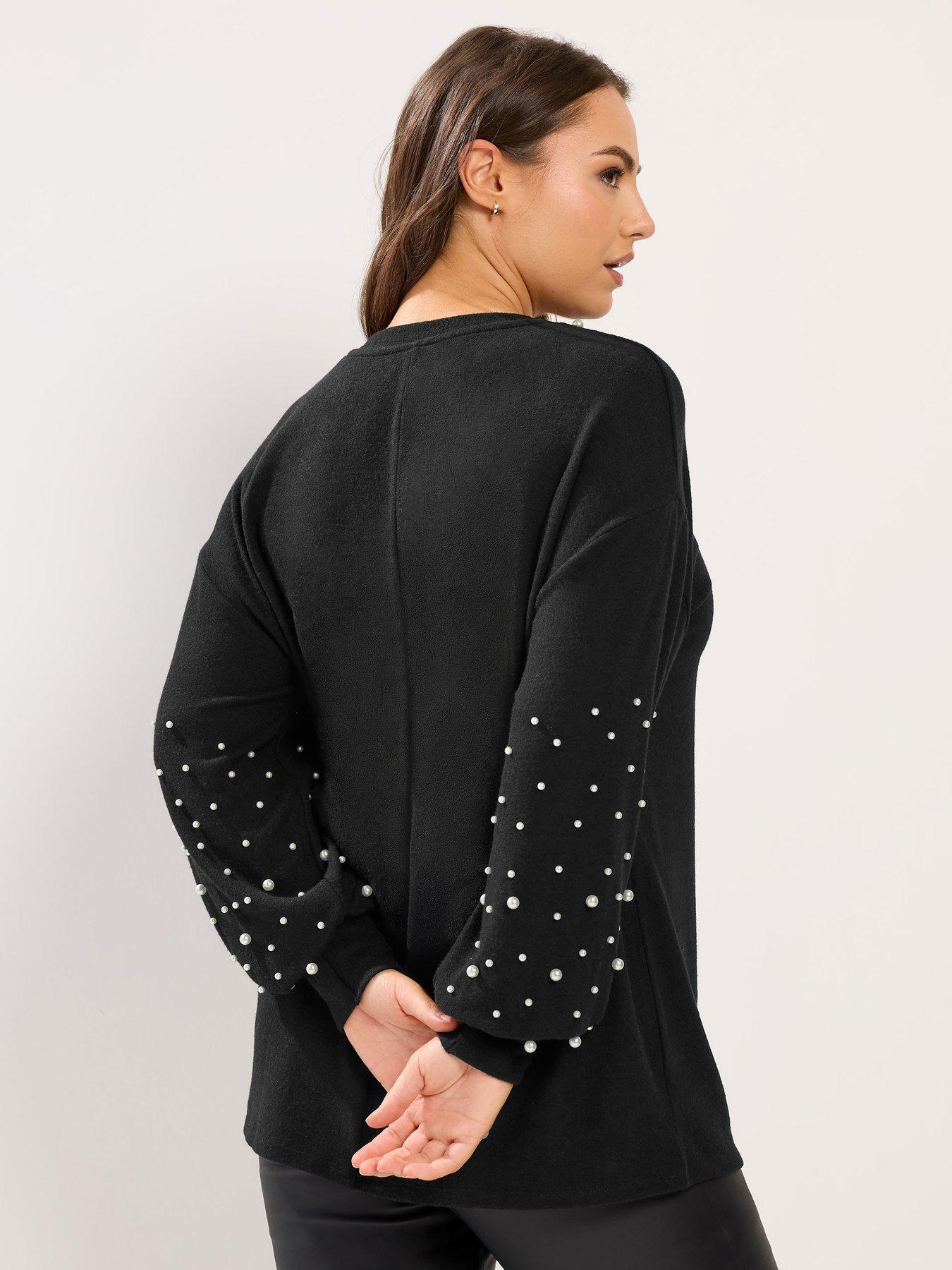  image of yours-curve-pearl-detail-jumper-black