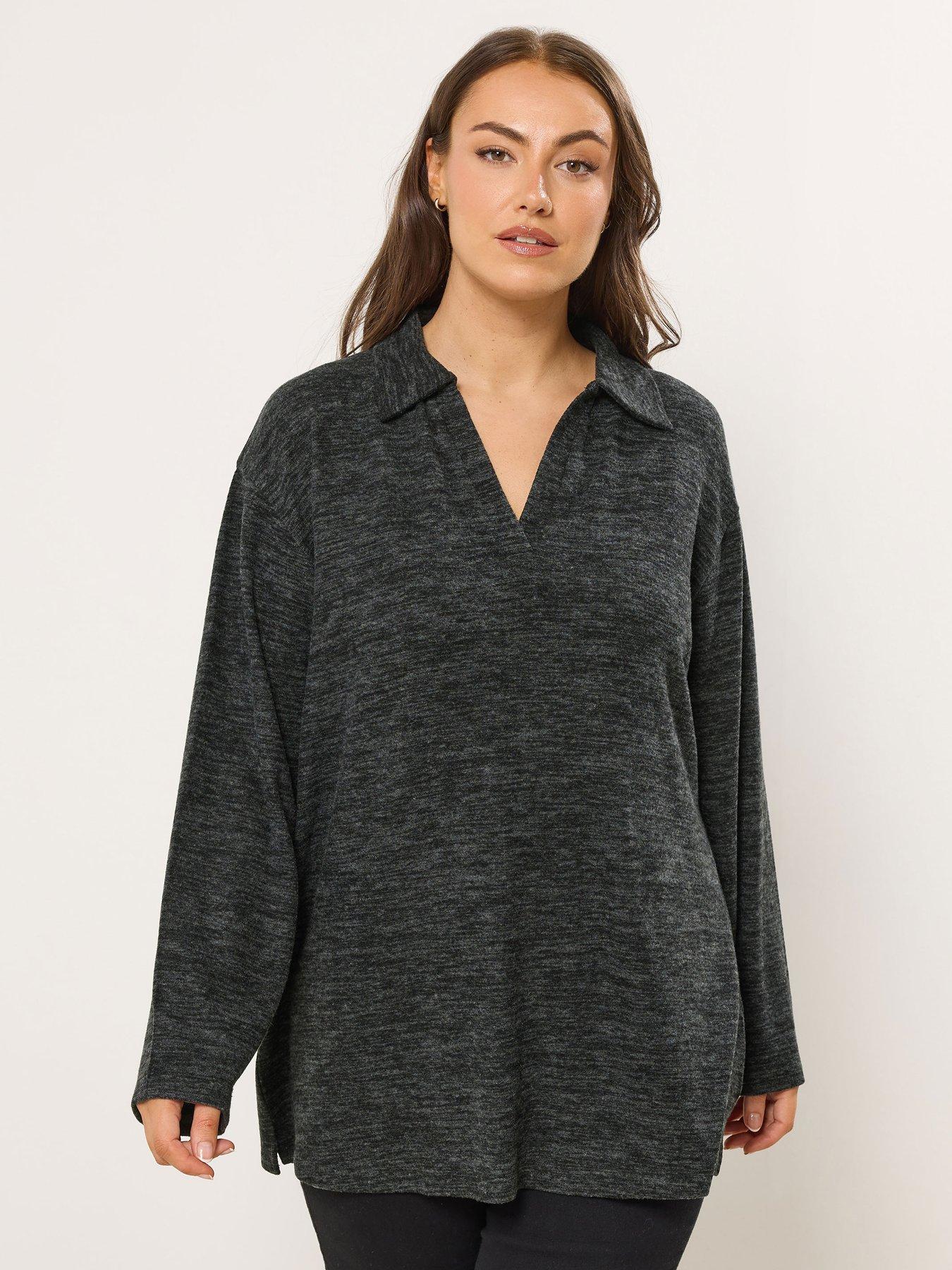 Yours Curve Collared Jumper - Grey